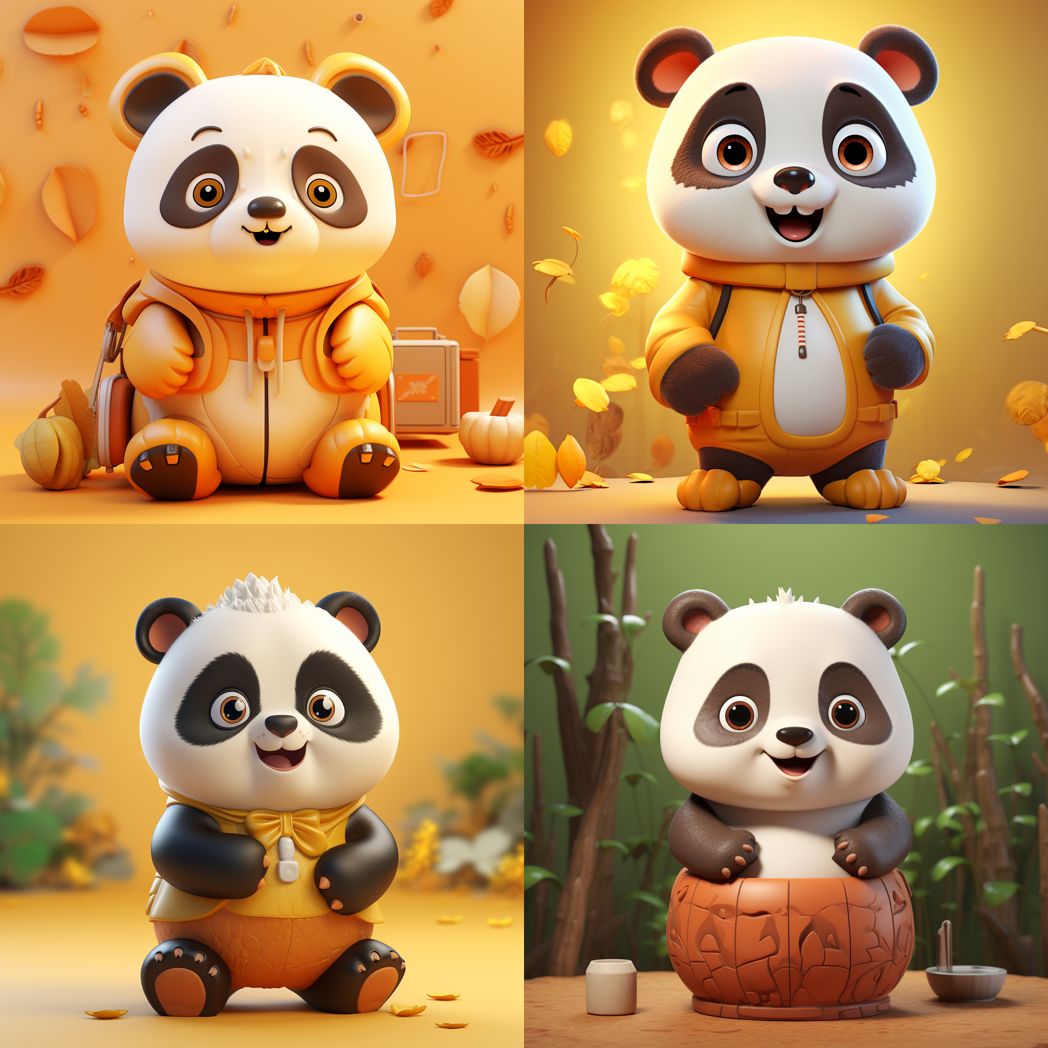 一只可爱的熊猫，看着镜头，站得自然饱满，穿着衣服。高端自然配色，明亮和谐，可爱多彩，光线追踪，泡泡商城风格，设计简洁，ip盲盒形象，人物设计细节，有趣的人物设计，行为，海派，有机雕塑，c4d风格，卡通写实，图书插图风格，4k展示，