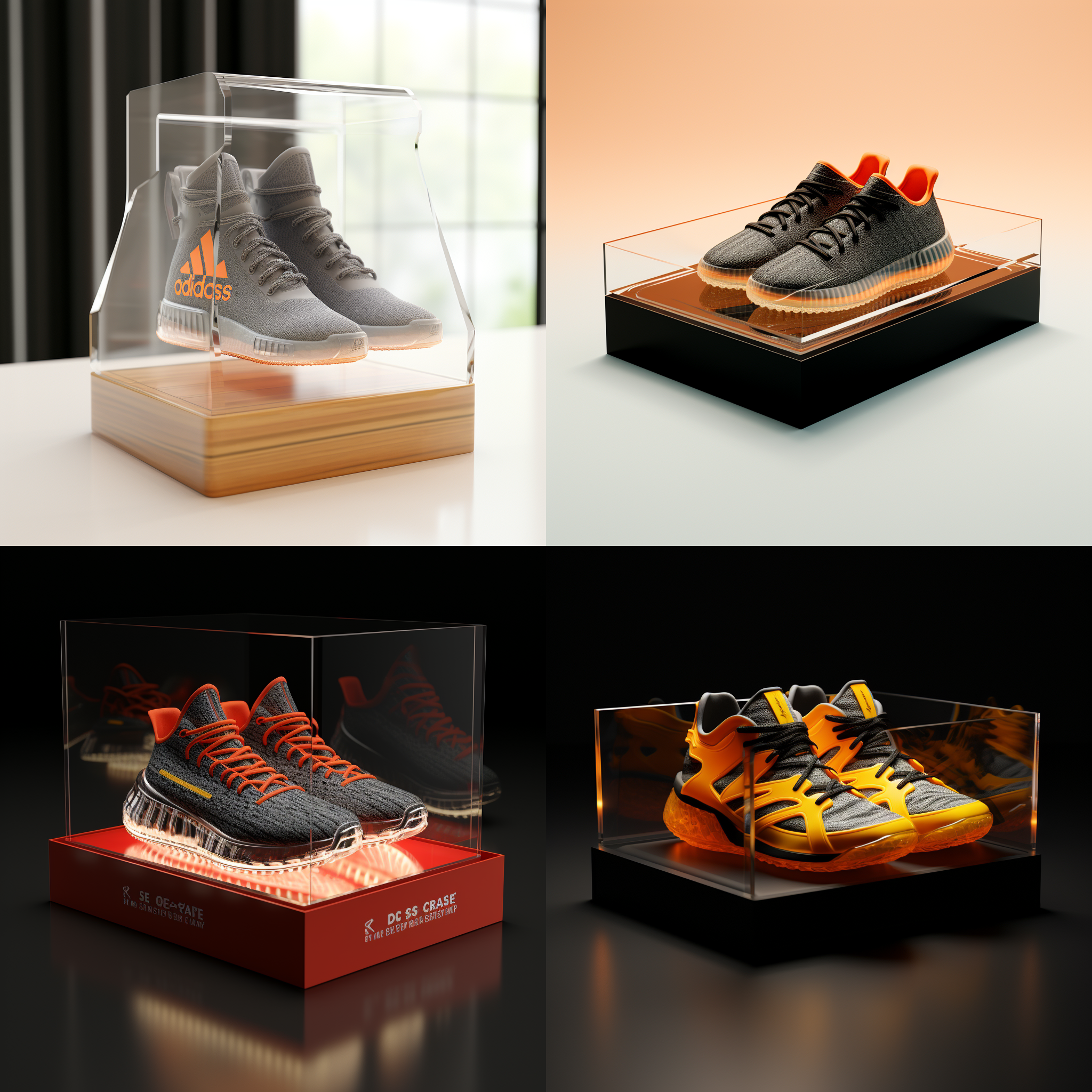 亚克力展示盒，yeezy boost系列，3d渲染，产品图片