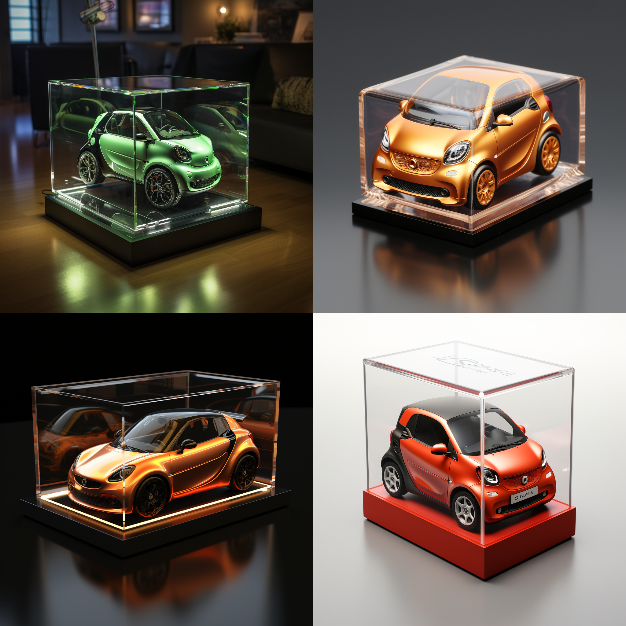 亚克力展示盒，智能汽车，3d渲染，产品图片，每个细节