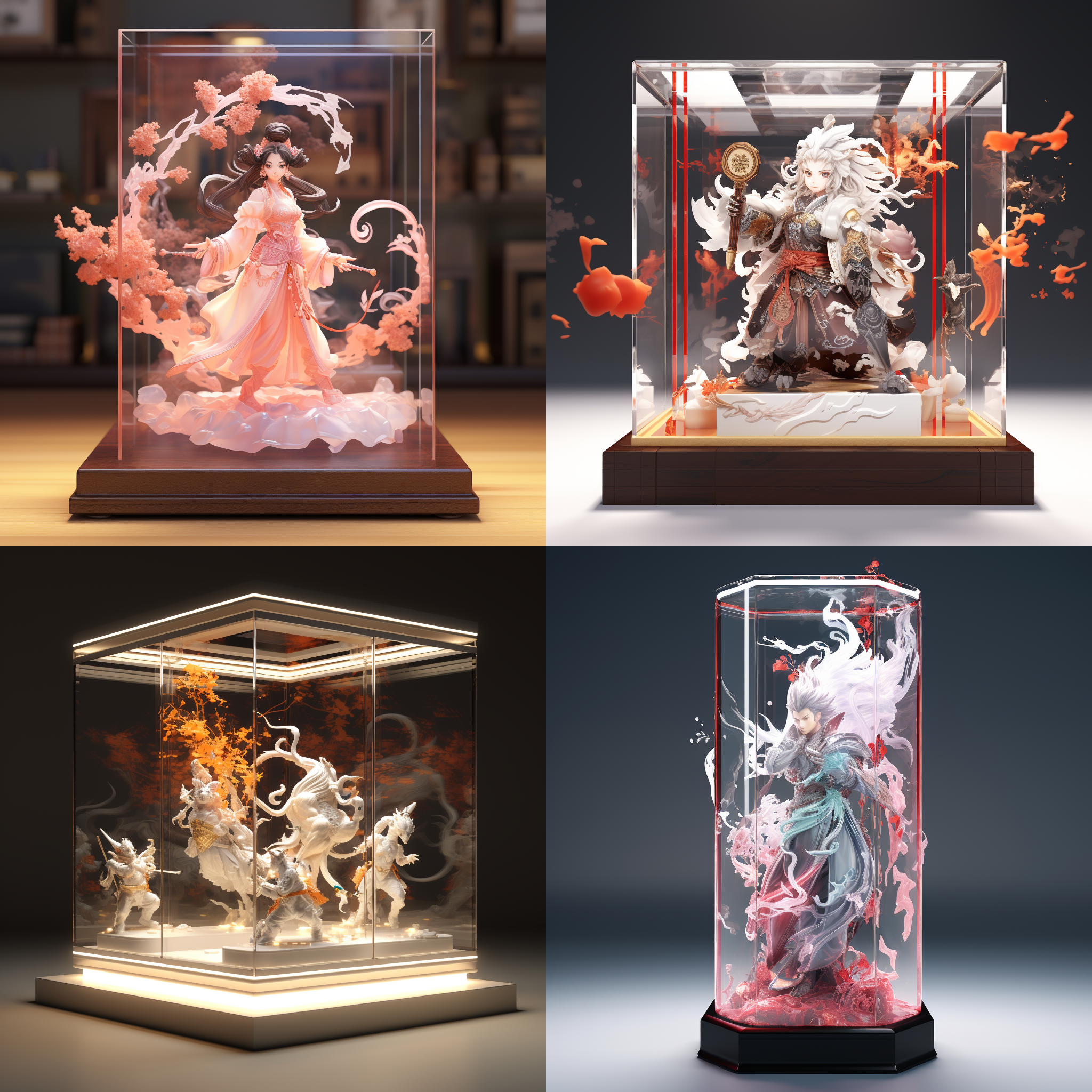 亚克力展示盒，原神，国风华彩，3d渲染，产品图片