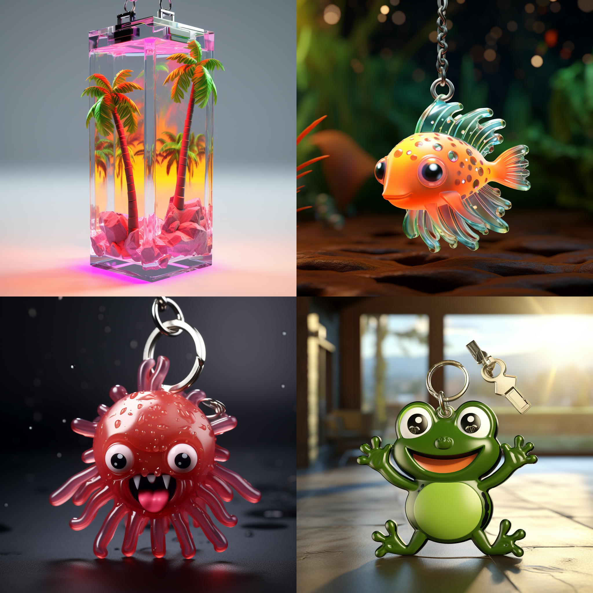 亚克力钥匙扣，趣味，3d渲染，产品图片