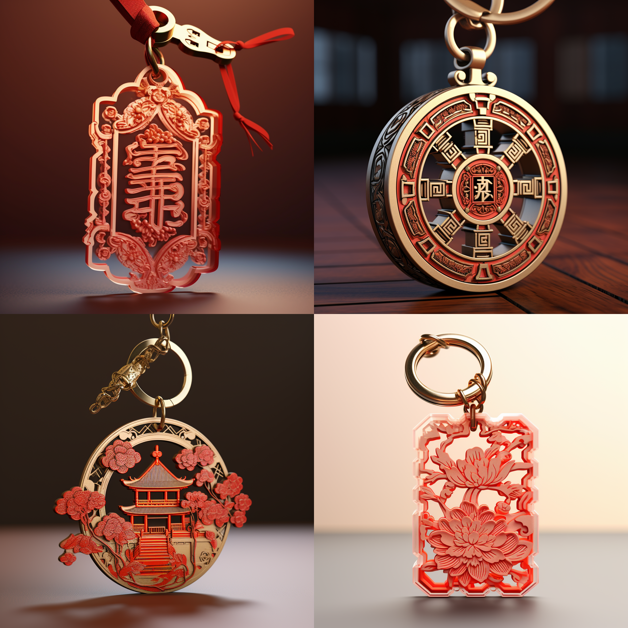 亚克力钥匙扣，国风文字，3d渲染，产品图片