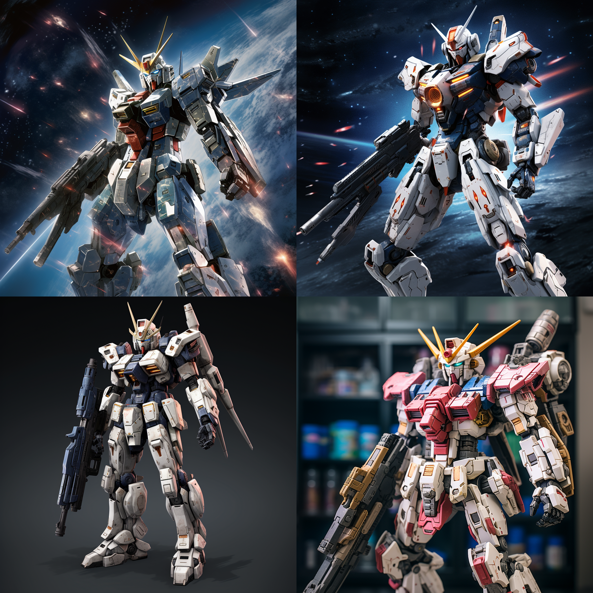 高达机甲，构造细节刻画，头部两侧内是近距离激光炮，手上有光速盾牌，背部是狙击枪，腰部是光速剑技实足，科幻，星空，电影画质，超清画质