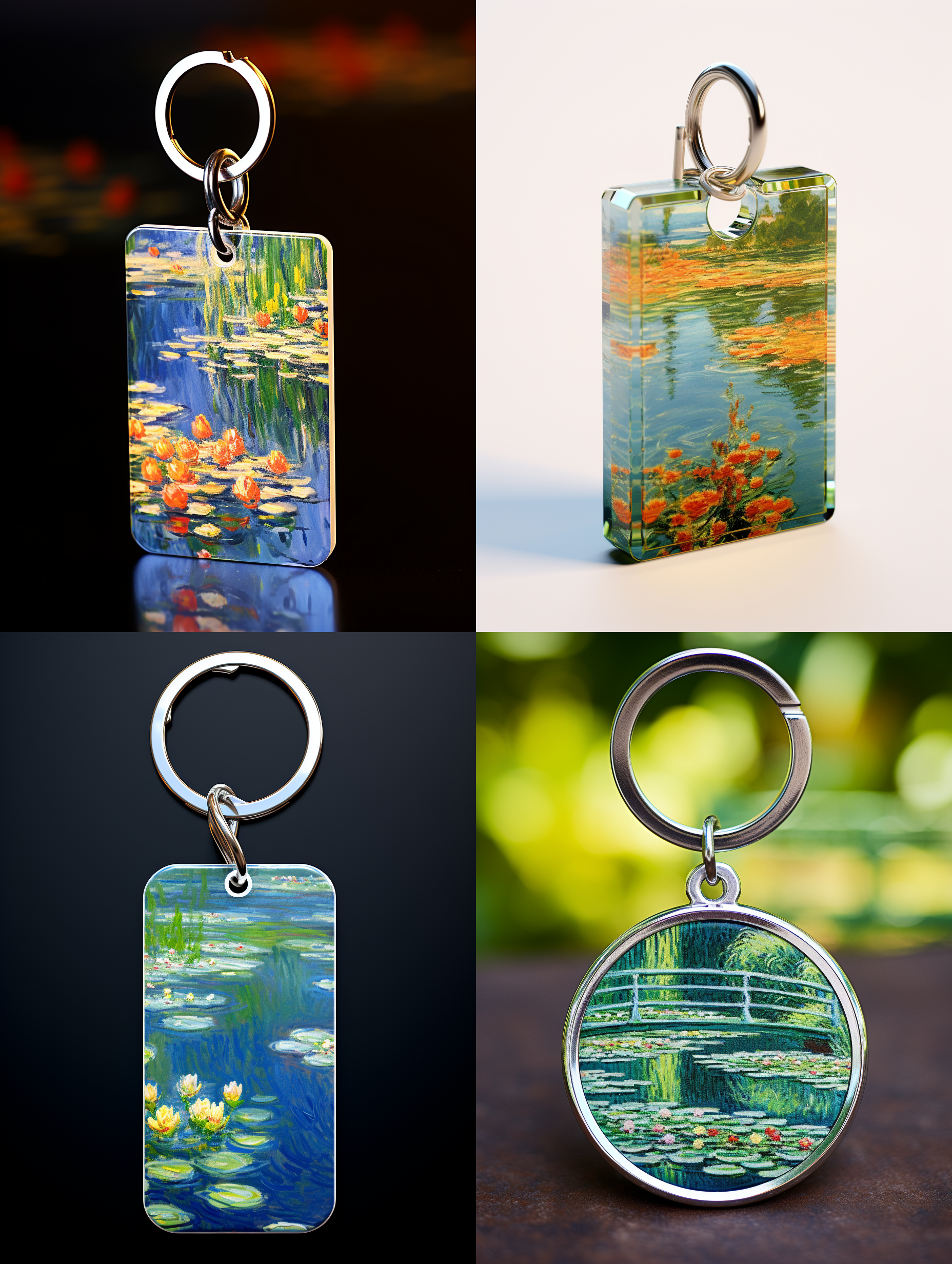 亚克力钥匙扣，莫奈，3d渲染，产品图片