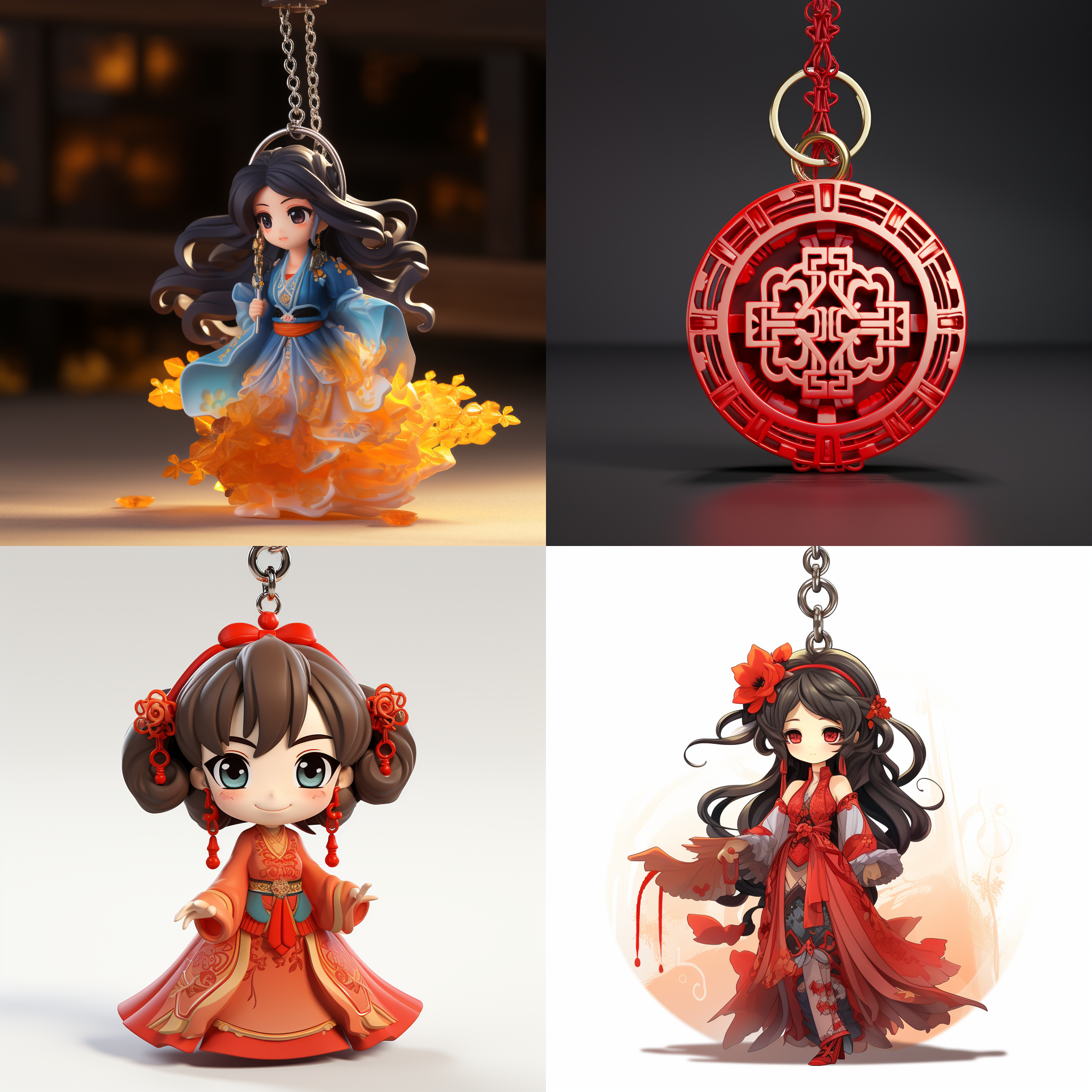 亚克力钥匙扣，国风华彩，3d渲染，产品图片