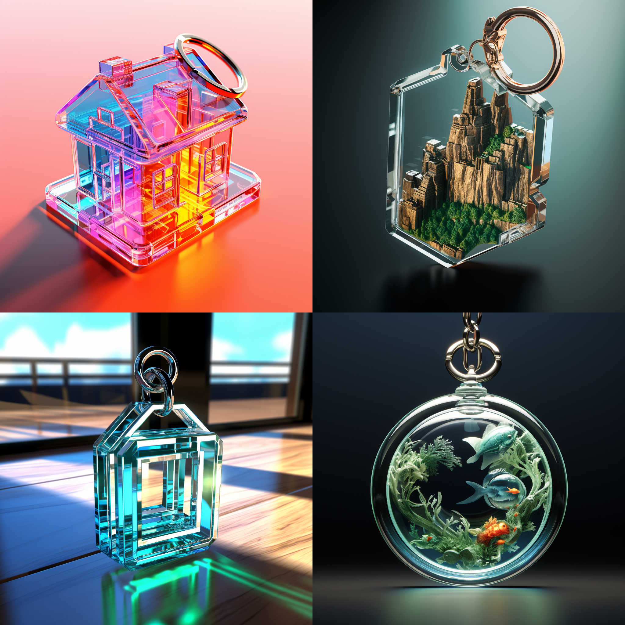 亚克力钥匙扣，3d渲染，产品图片