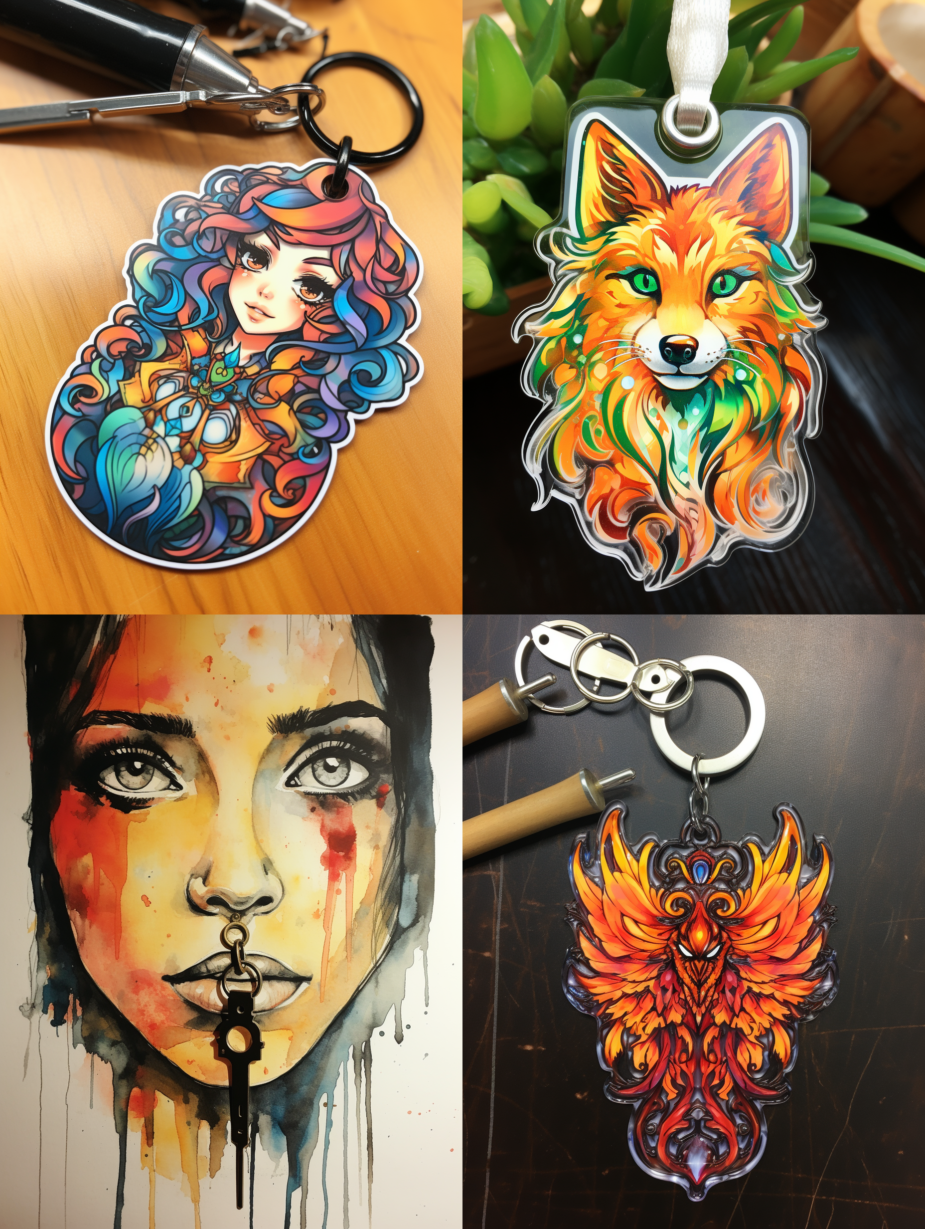 平面设计稿，亚克力钥匙扣，水彩风格