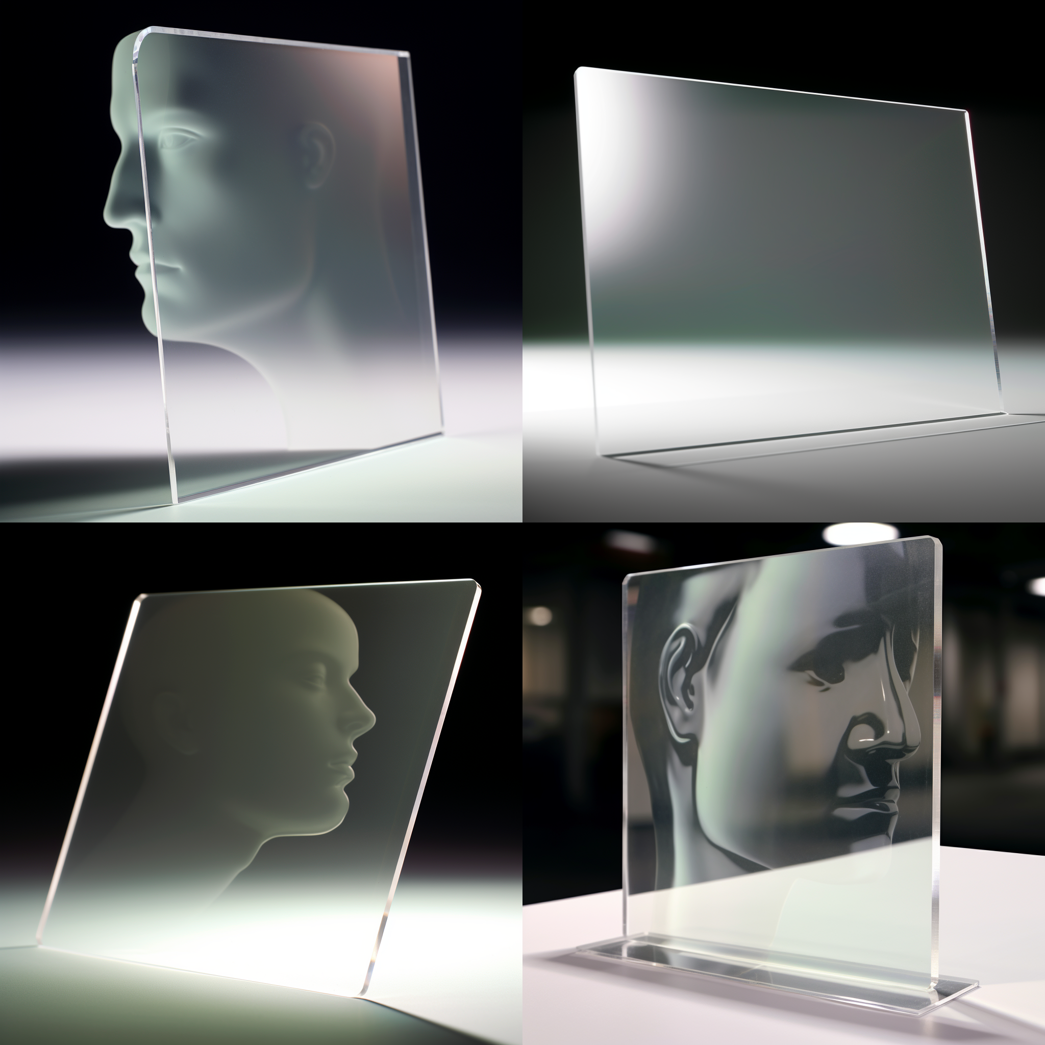 display an image of a transparent acrylic slab, positioned upright, as viewed head-on.