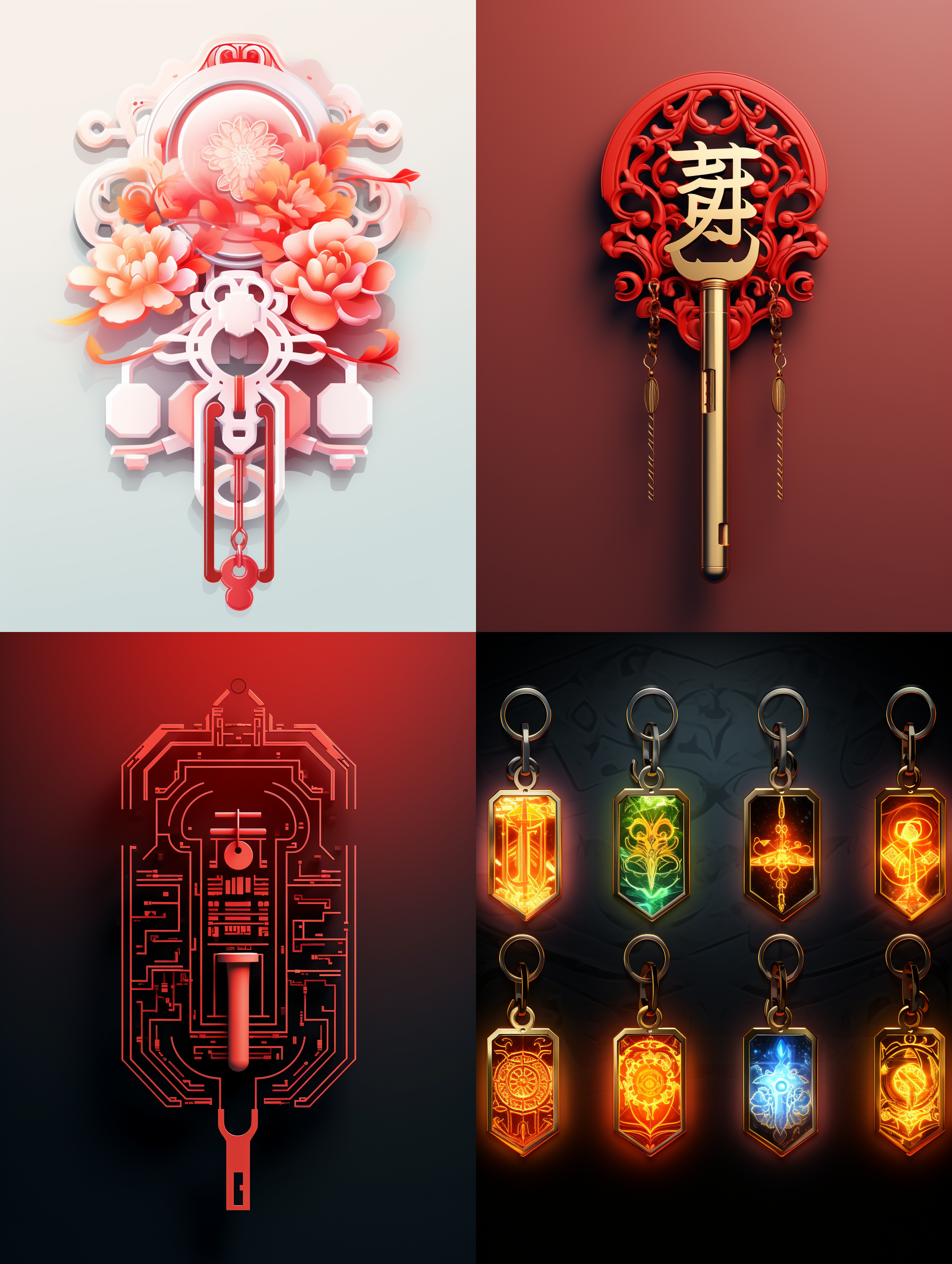 广告海报，内容是亚克力钥匙定制8个汉字，背景是好看的亚克力钥匙扣，未来主义风格，设计感非常强，大师杰作