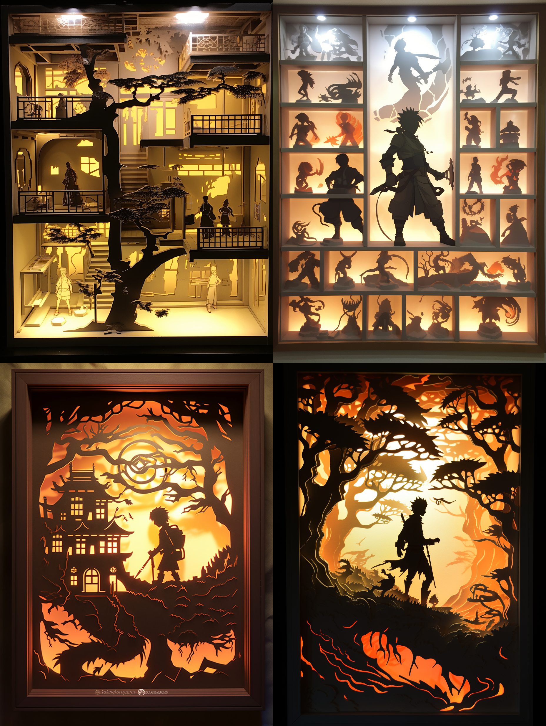 多层剪影，二维平面图，火影忍者，阴影盒，体积照明，