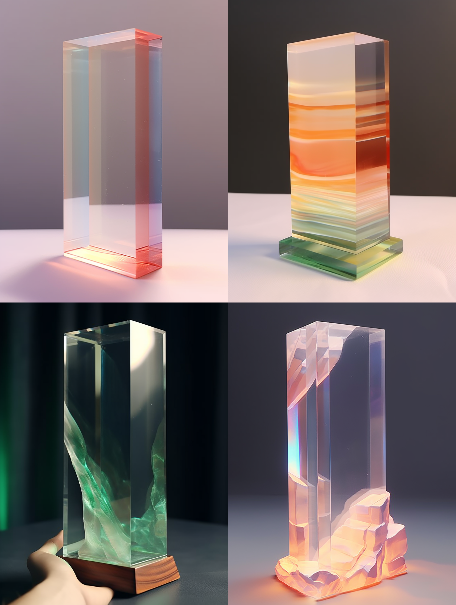 原图，一块亚克力砖，垂直摆放在桌面，3d渲染，产品图片