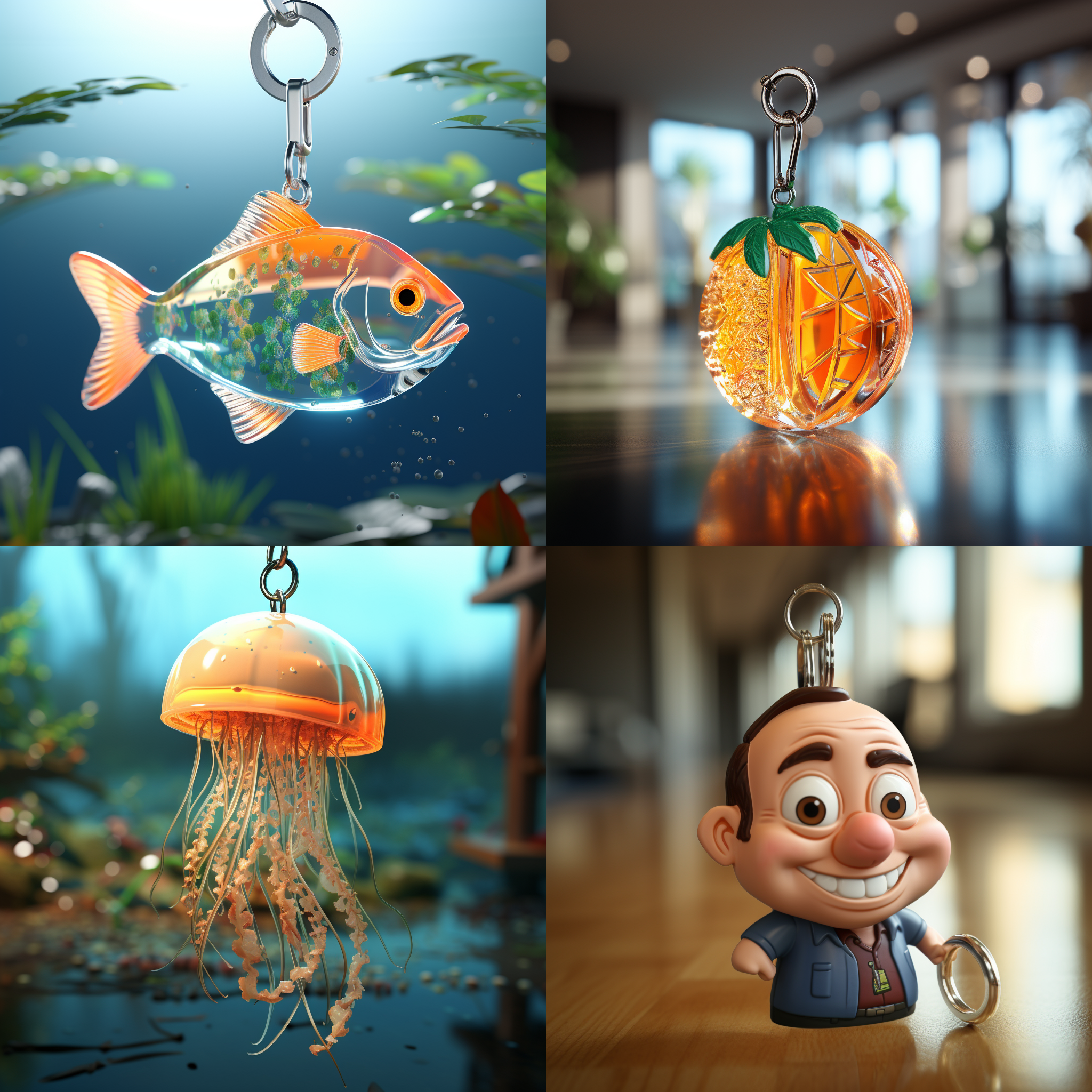亚克力钥匙扣，滑稽，3d渲染，产品图片
