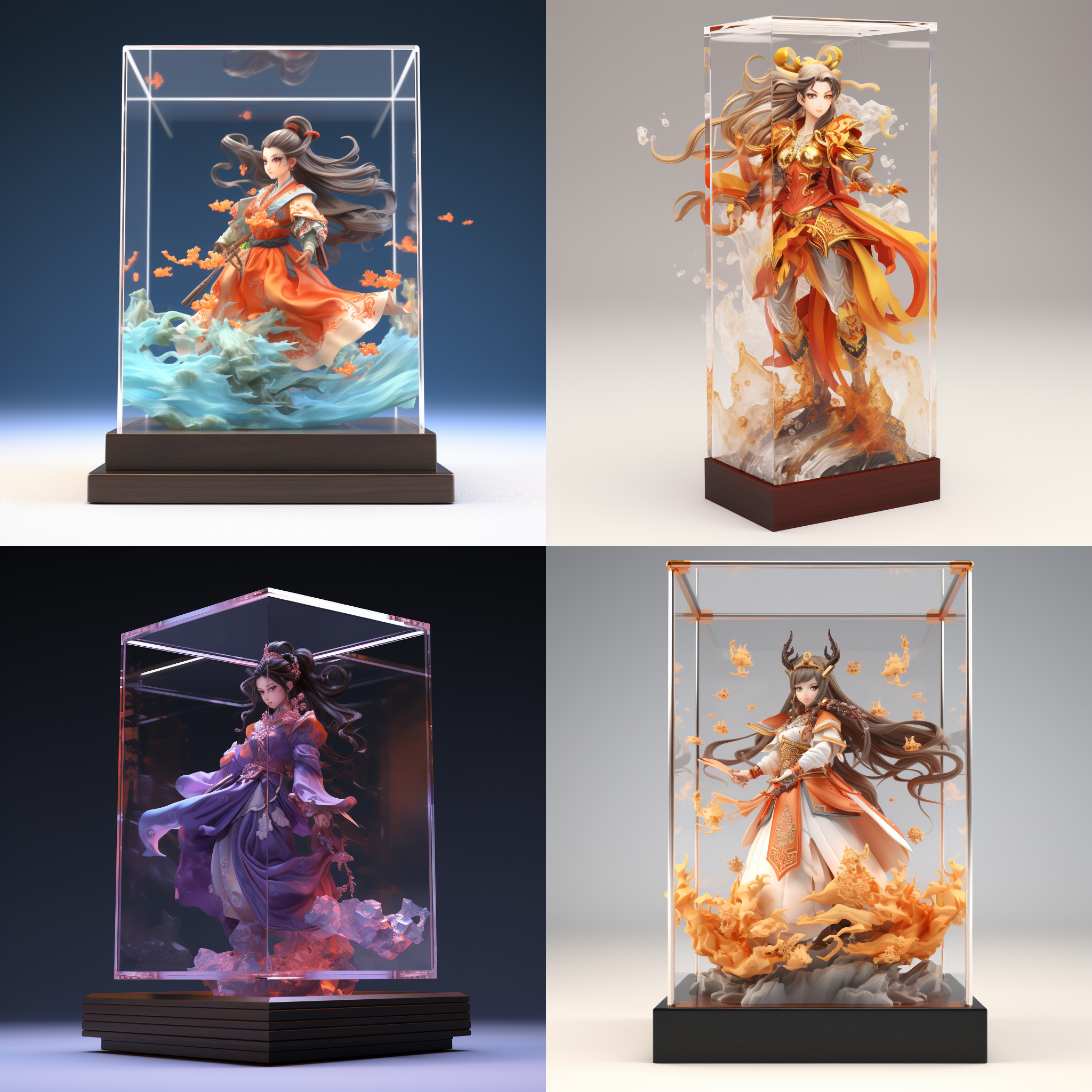 亚克力展示盒，原神，国风华彩，3d渲染，产品图片