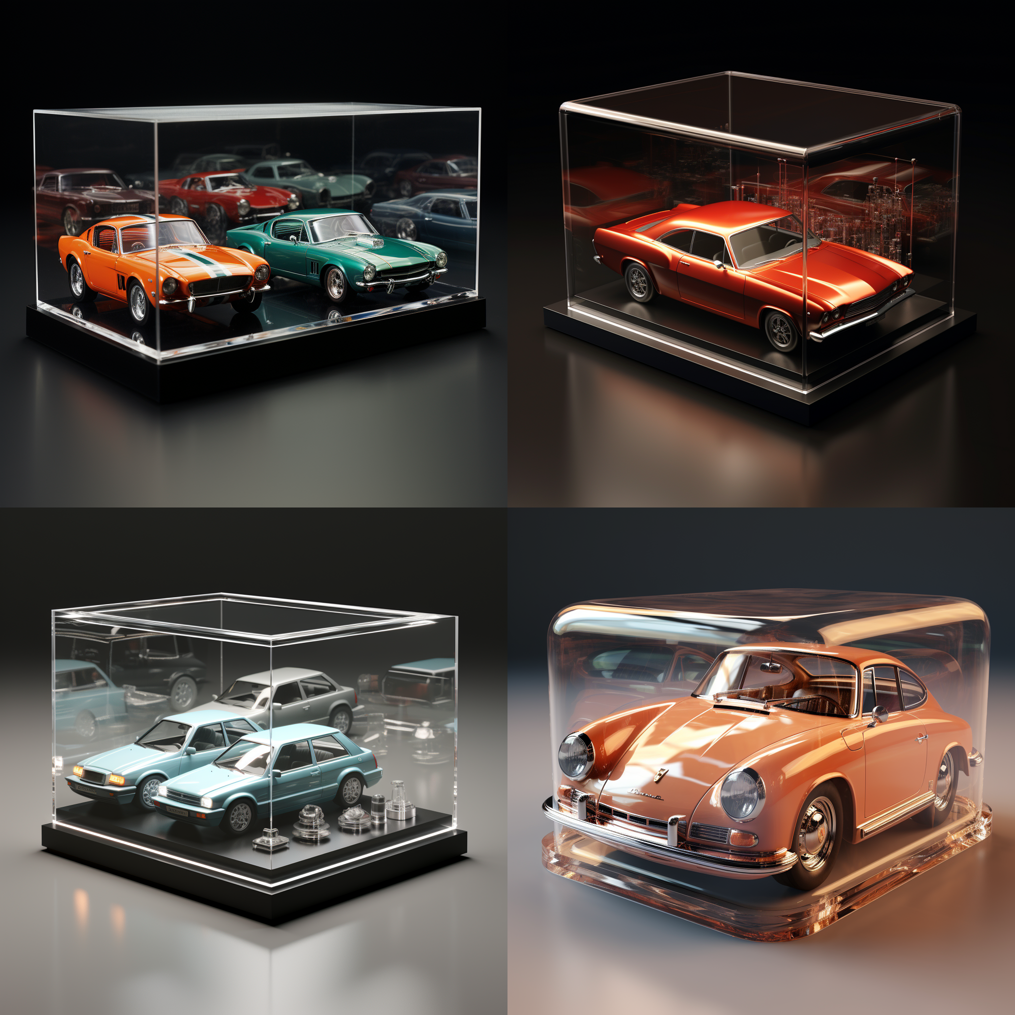 亚克力展示盒，未来20年后的汽车，3d渲染，产品图片
