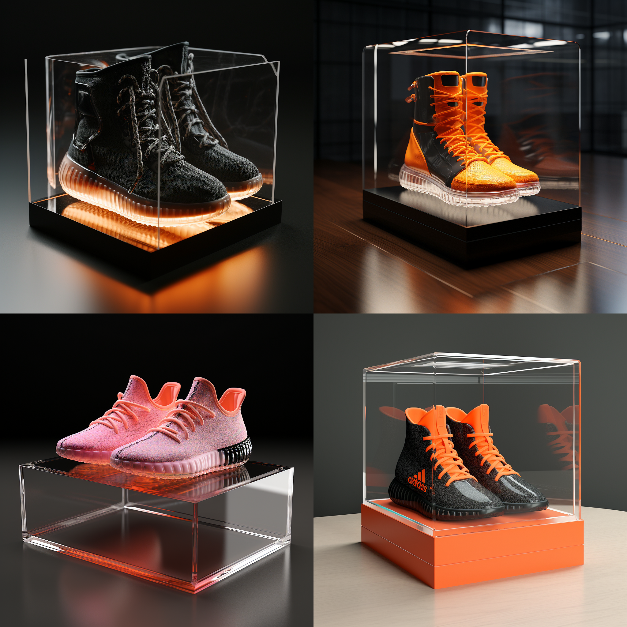 亚克力展示盒，yeezy boost系列，3d渲染，产品图片