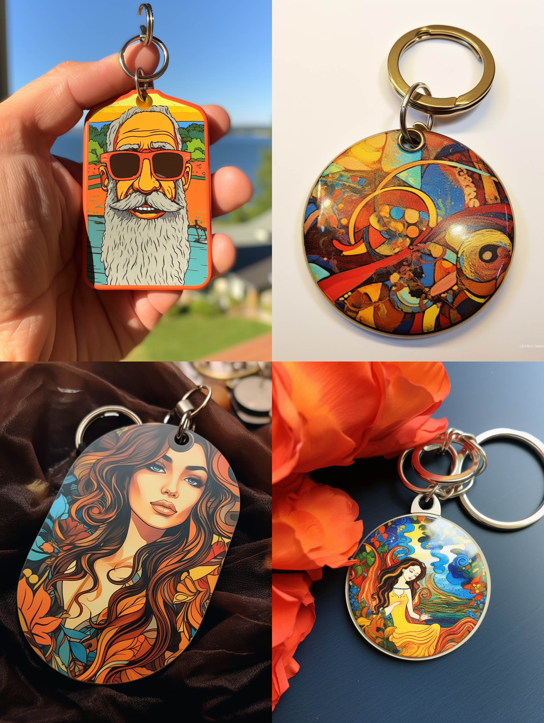 平面设计稿，亚克力钥匙扣，油画风格
