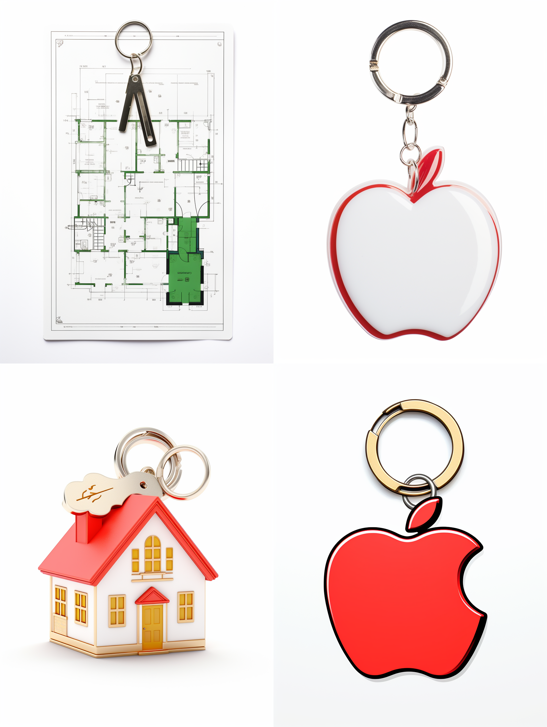 给苹果公司设计一款亚克力钥匙扣，极简主义风格，白色背景，平面图