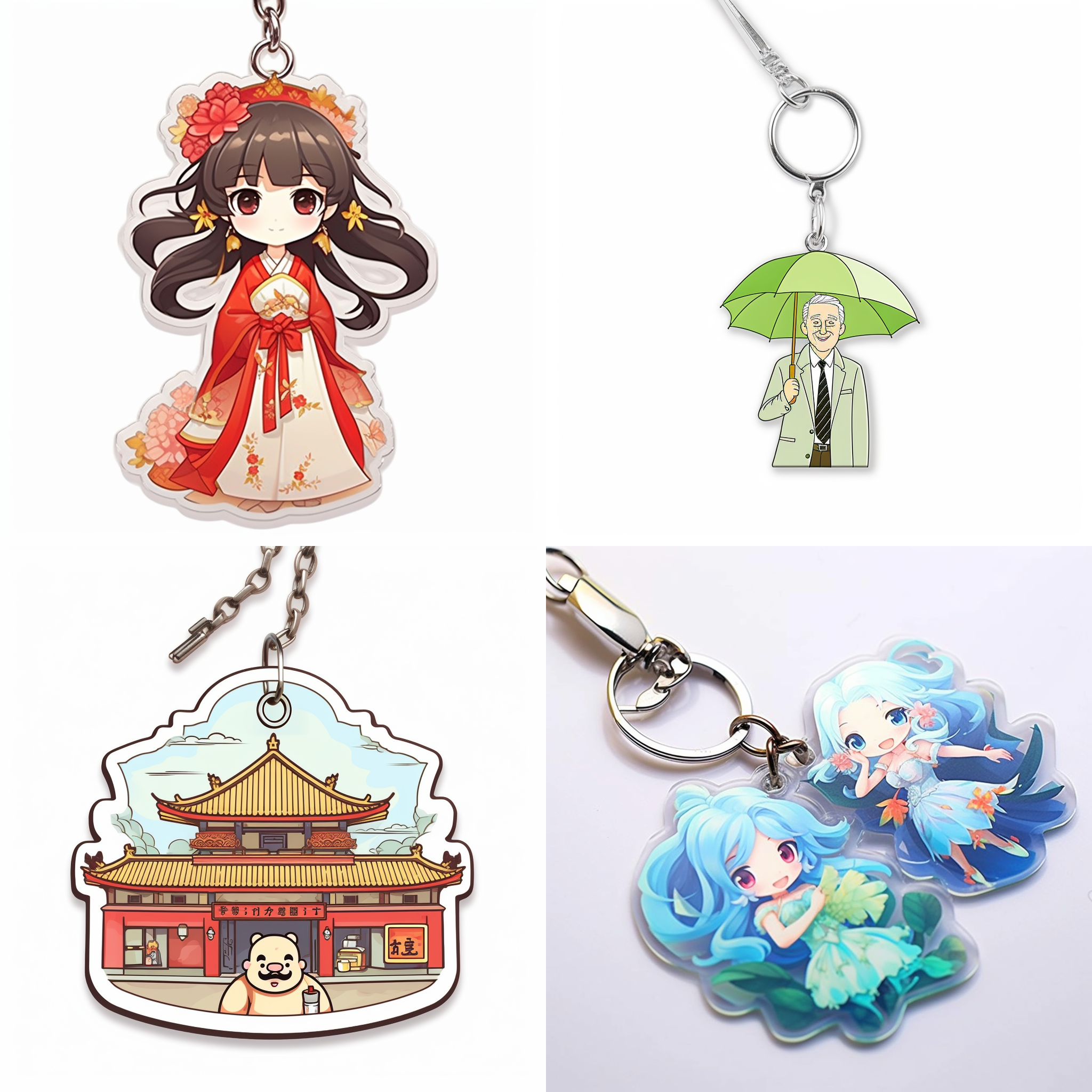 亚克力钥匙扣，高端自然配色，明亮和谐，可爱多彩，设计简洁，行为，海派，卡通写实，图书插图风格，