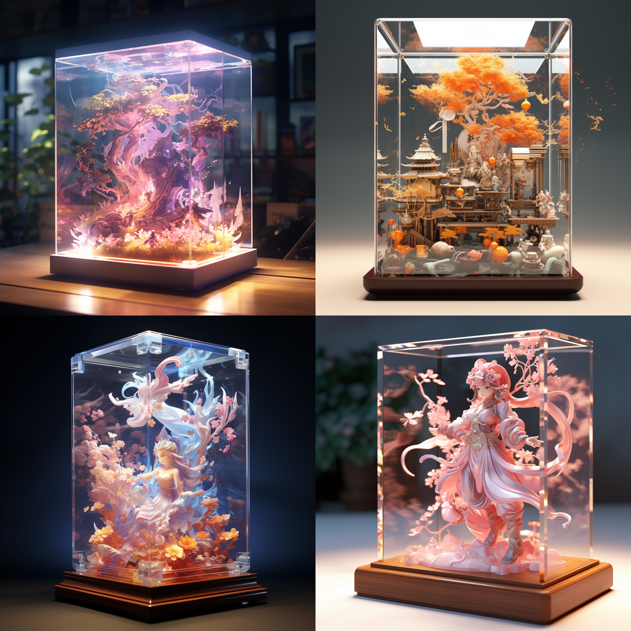 亚克力展示盒，原神，国风华彩，3d渲染，产品图片，充满细节