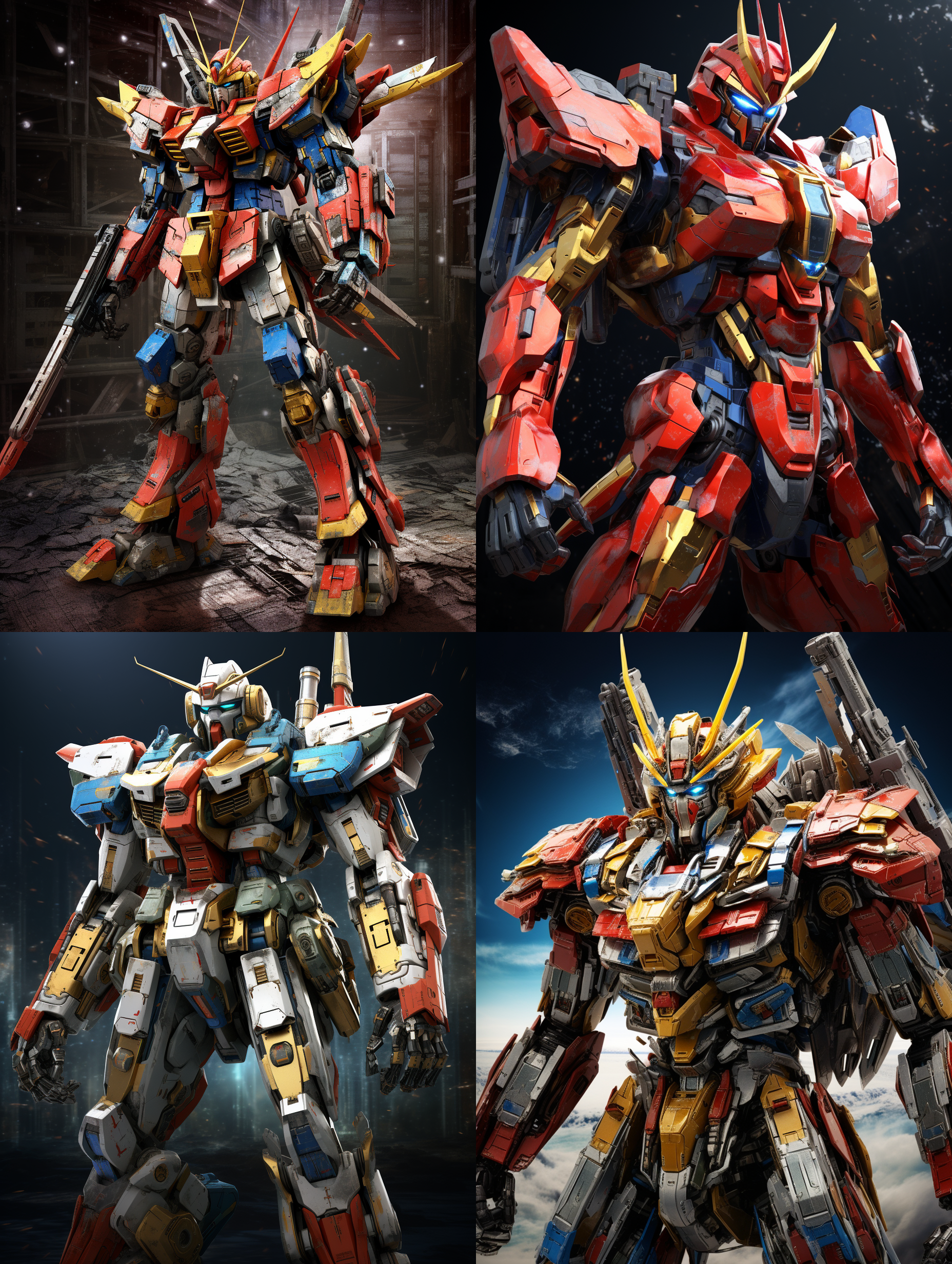 高达机甲，构造细节刻画，红黄蓝绿四色，腰部是光速剑技实足，科幻，星空，电影画质，超清画质，3d渲染，