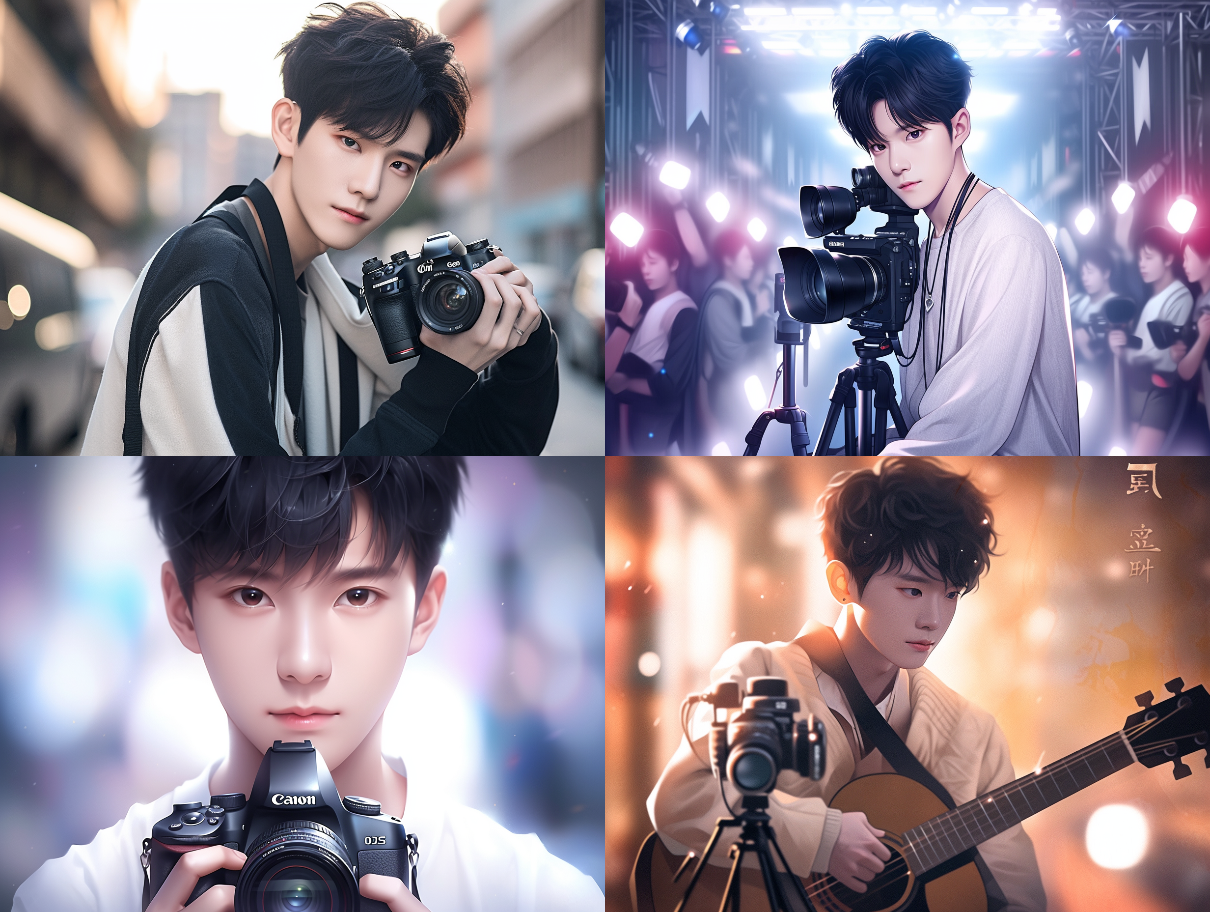 一张商业人像摄影海报，竖拍照片，亮调，十五岁左右男学生，中国人，长相像林俊杰，24mm，索尼相机，舞台背景