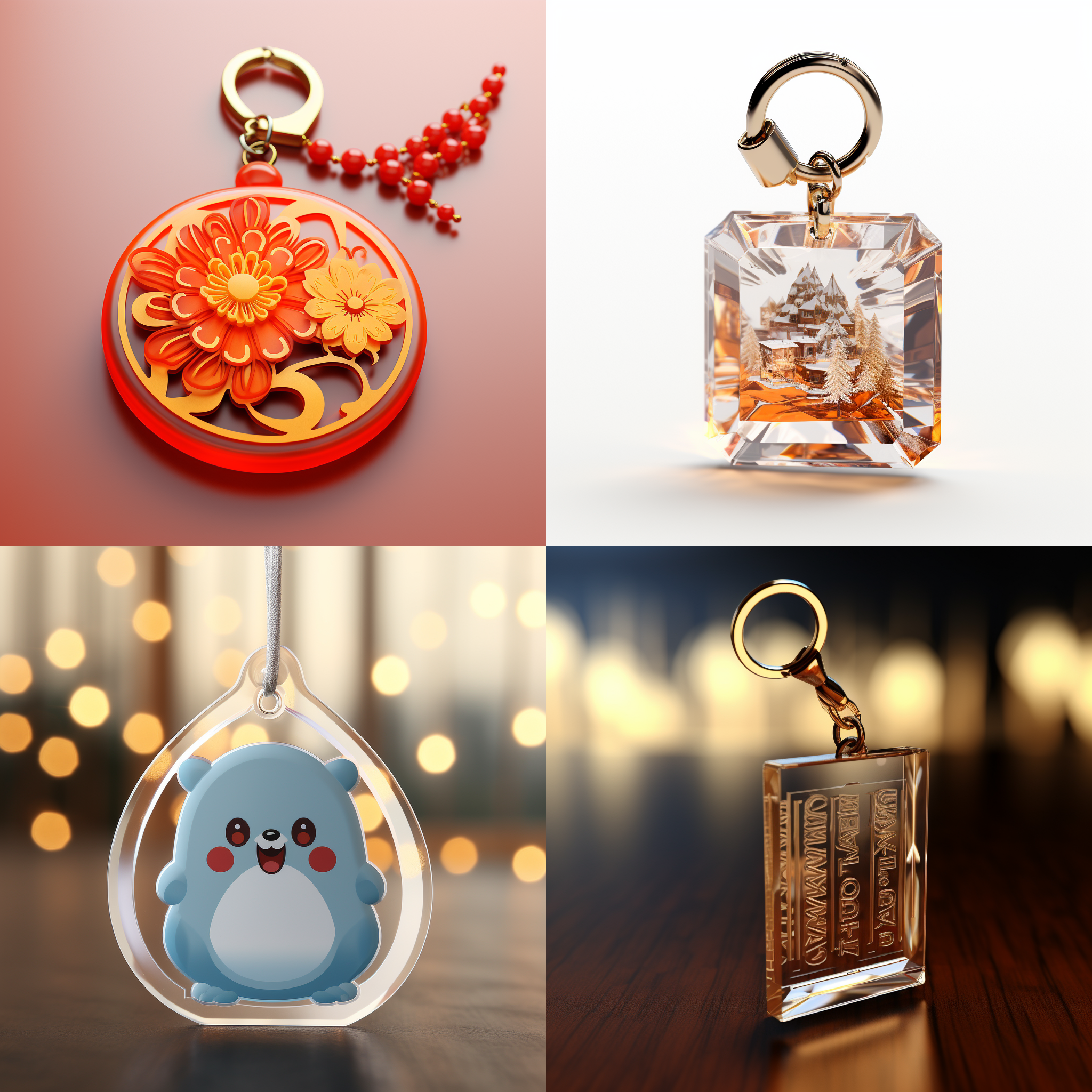 亚克力钥匙扣，新年祝福，3d渲染，产品图片