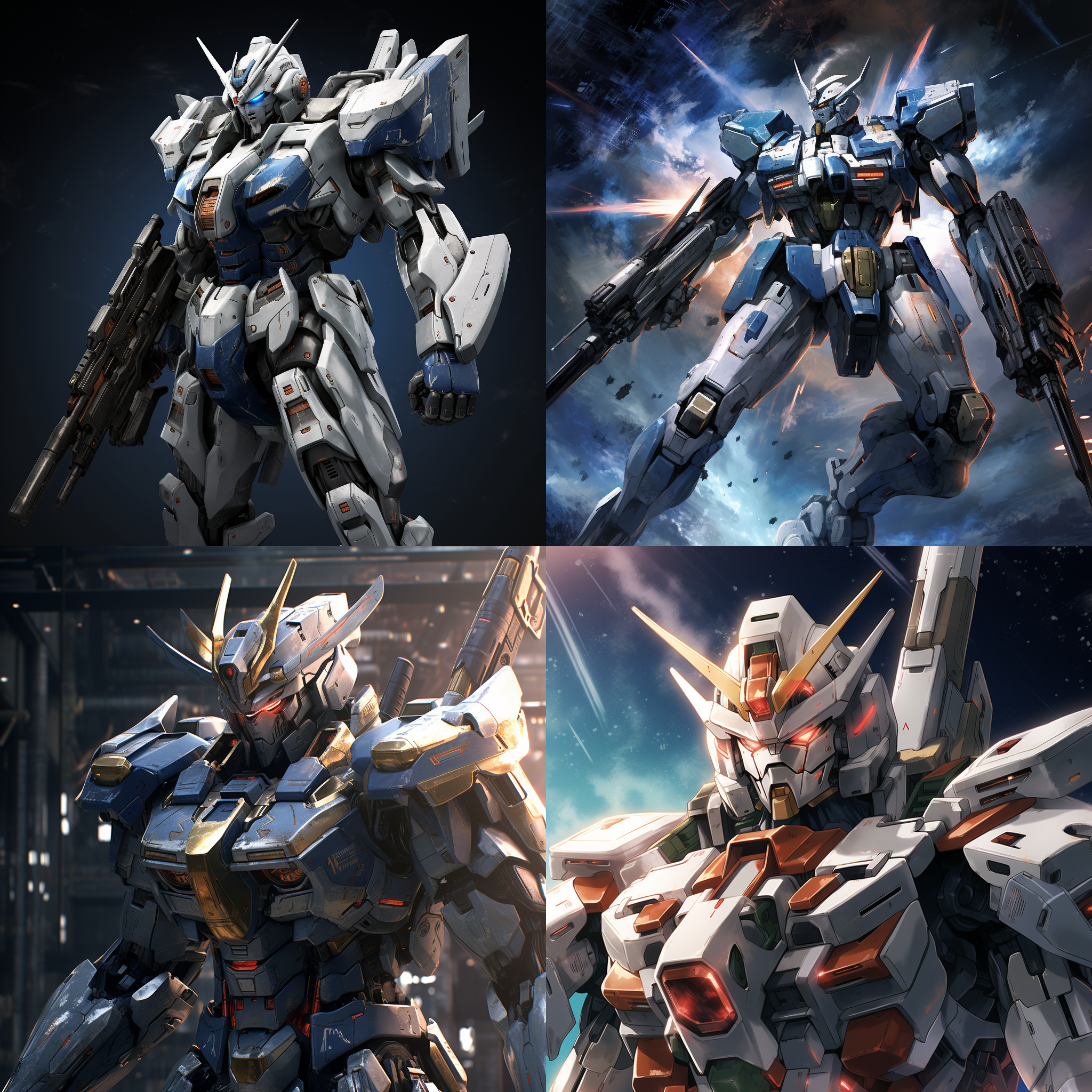 高达机甲，构造细节刻画，头部两侧内是近距离激光炮，手上有光速盾牌，背部是狙击枪，腰部是光速剑技实足，科幻，星空，电影画质，超清画质