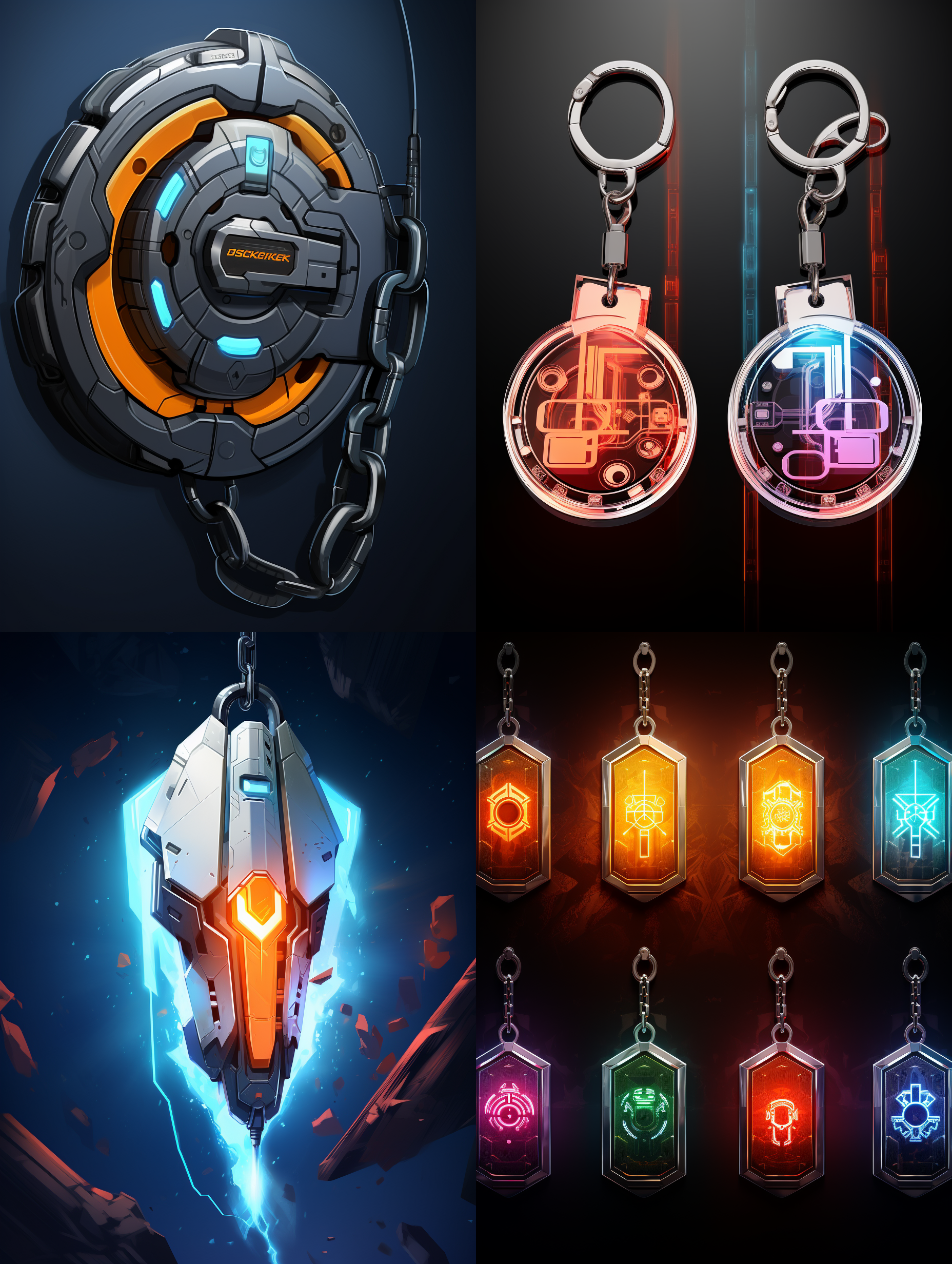 绘制一张广告海报，来推广亚克力钥匙扣，海报上要看到8个字 亚克力钥匙扣定制，未来主义风格。