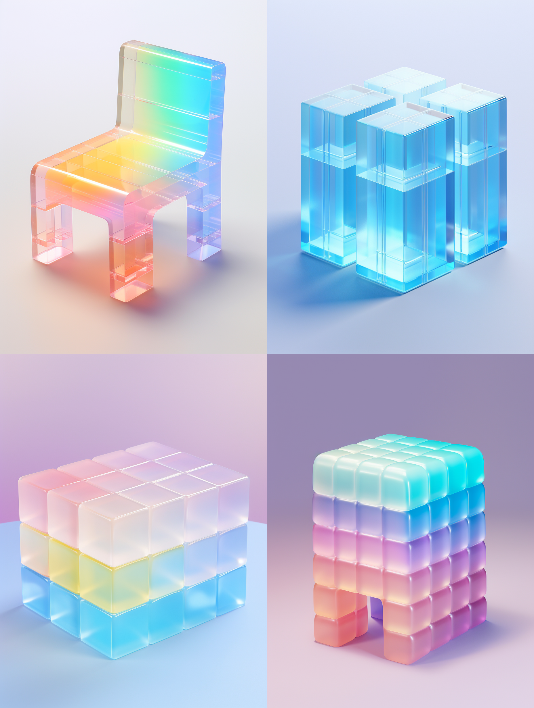 一块亚克力砖，垂直摆放在座面，3d渲染，产品图片