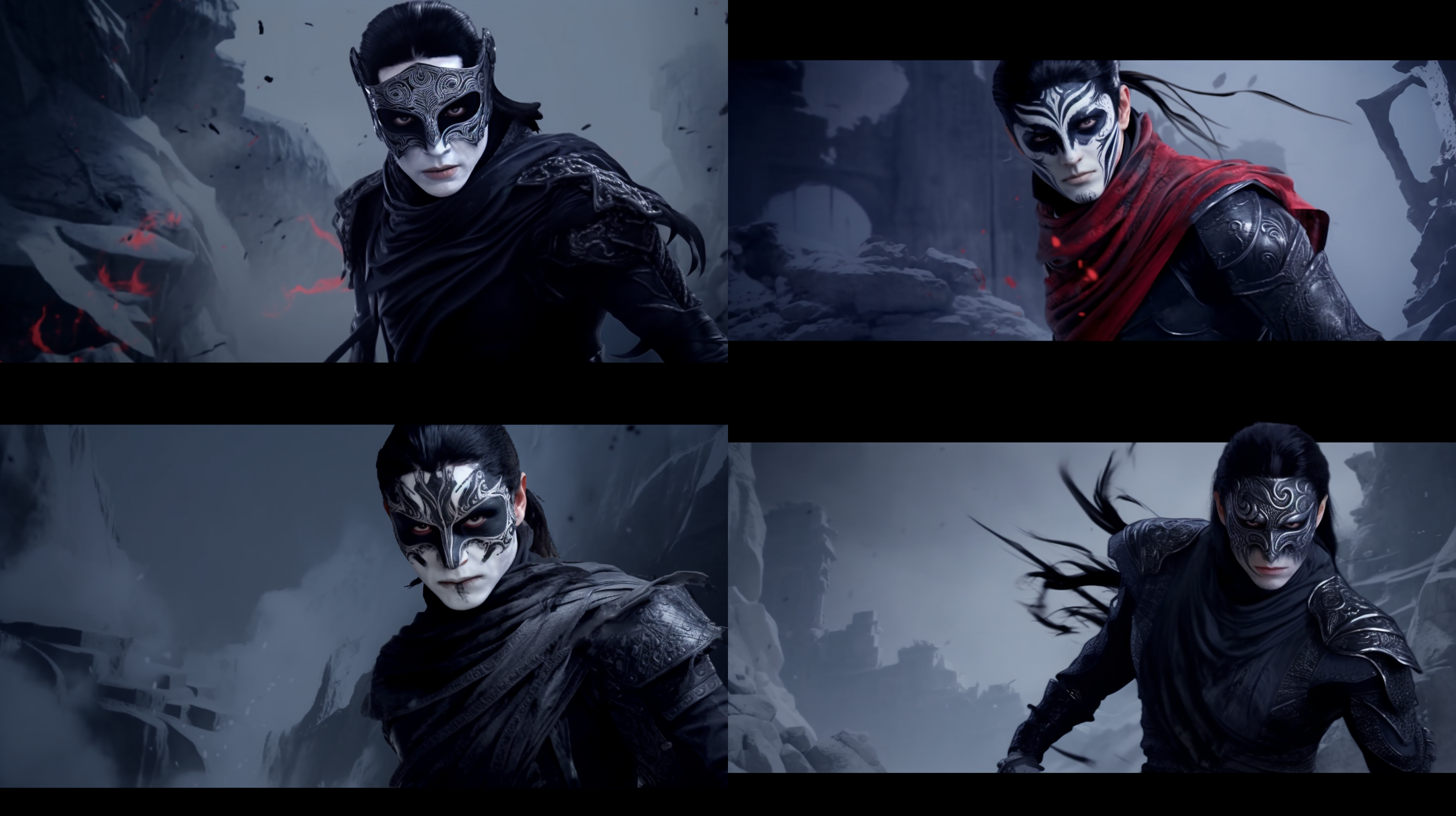 泼墨风格，戴面具的仙侠人物，男的，