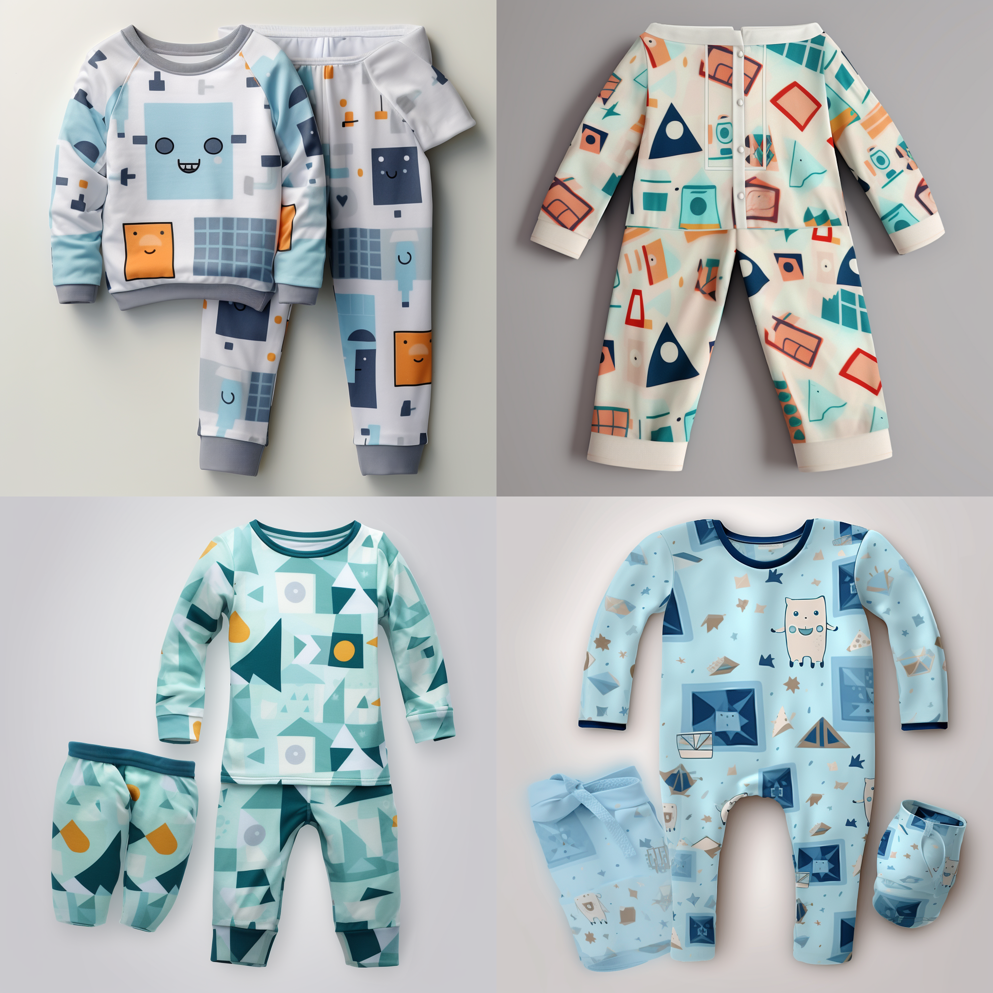 设计一组带有方块人的儿童睡衣