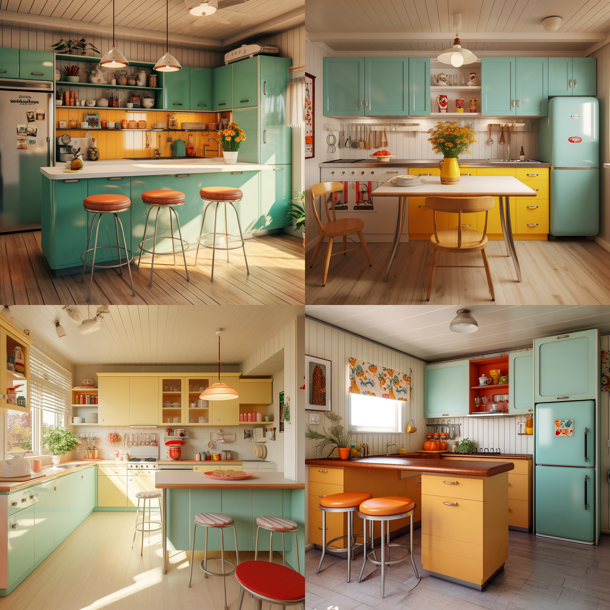 厨房小屋，色彩清新，复古简约，有橱柜吧台