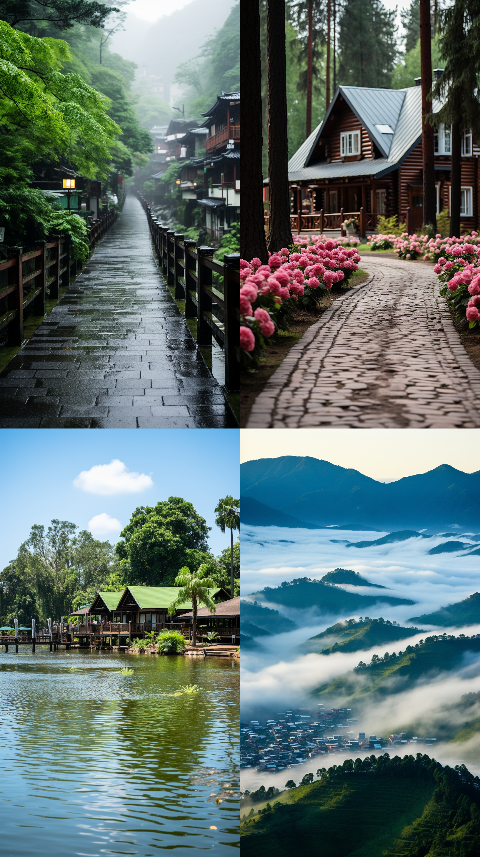 云端上的茅草屋，周围环境清新自然，让人感到心旷神怡。回归自然、回归本真。