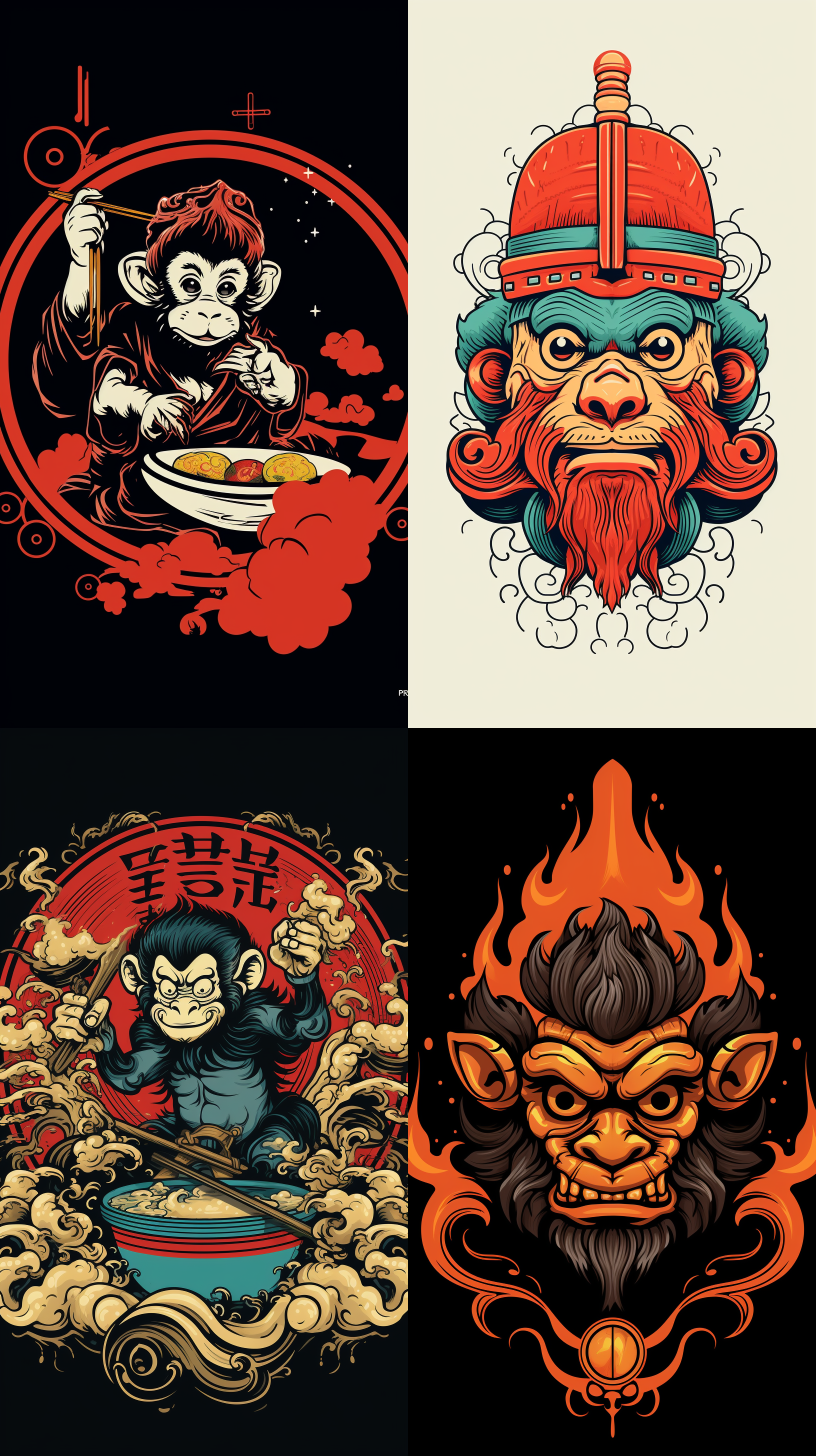 悟空炒饭标志，线条图