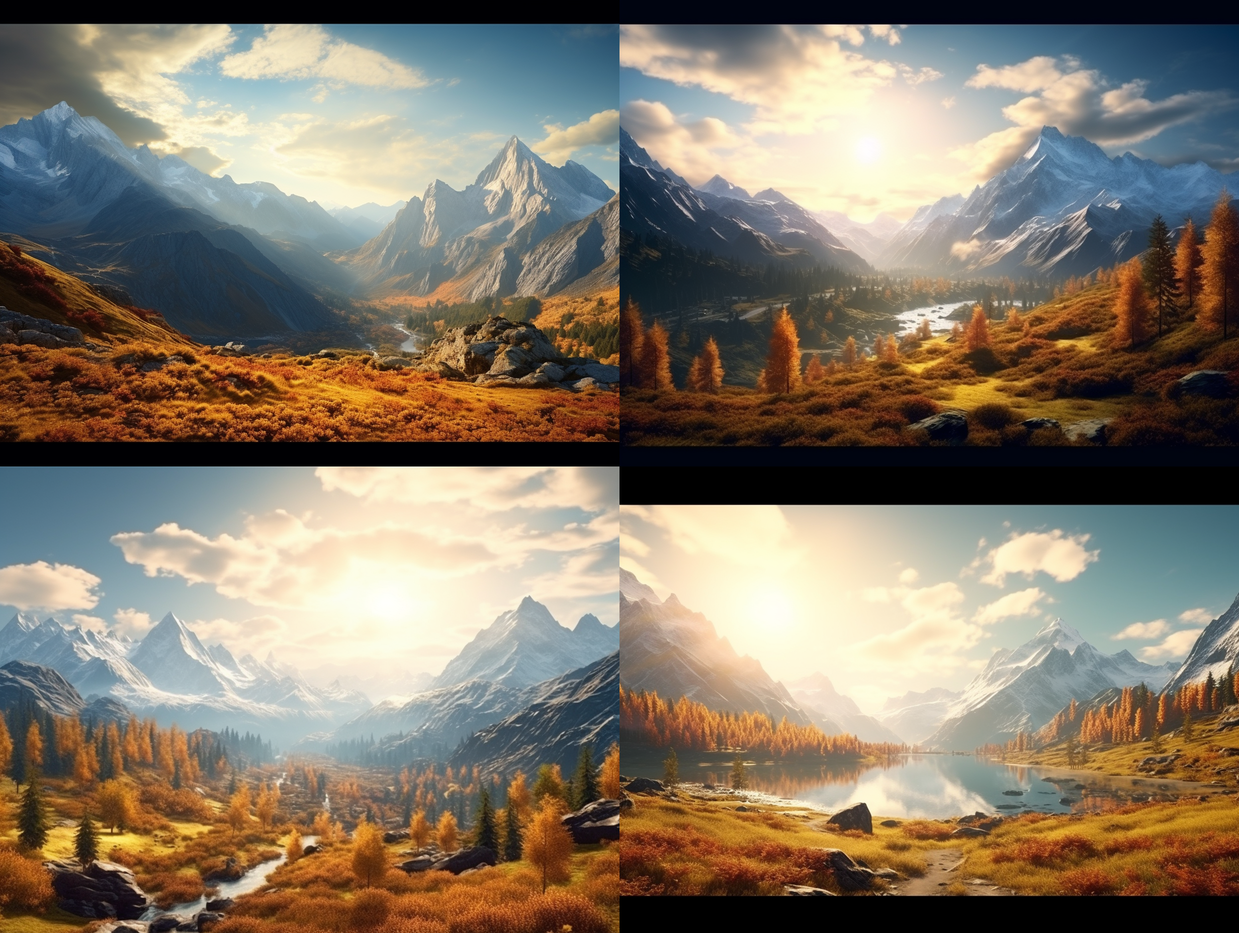 mountain landscape, sunshine, autumn, national geographic, ultra detailed, photorealistic, 4k