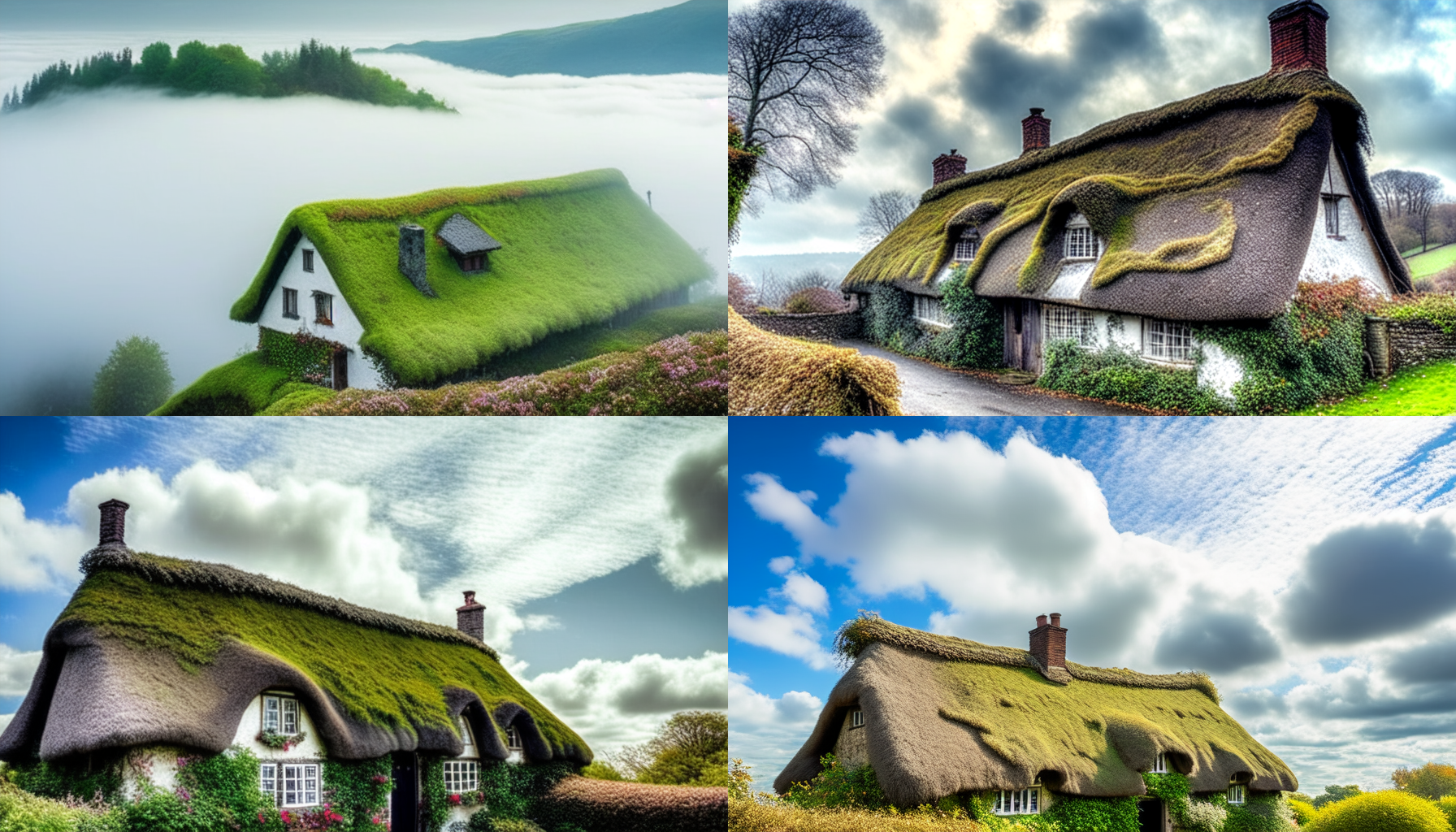 一张令人陶醉的特色照片：茅草屋坐落在云端之上，被绵延的白云环绕。照片呈现出梦幻般的氛围，充满了神秘感和宁静感。镜头捕捉到了房屋的细节，茅草屋顶上的苔藓和藤蔓增添了自然的质感。整个画面以柔和的色调为主，强调大自然的美丽与宁静。构图独特，焦距选择合理，突出了主题，让人仿佛能感受到上仙们在这里过着恬淡而神秘的生活。茅草屋、云端、梦幻、神秘感、宁静感、苔藓、藤蔓、自然、柔和色调、构图、焦距、上仙生活