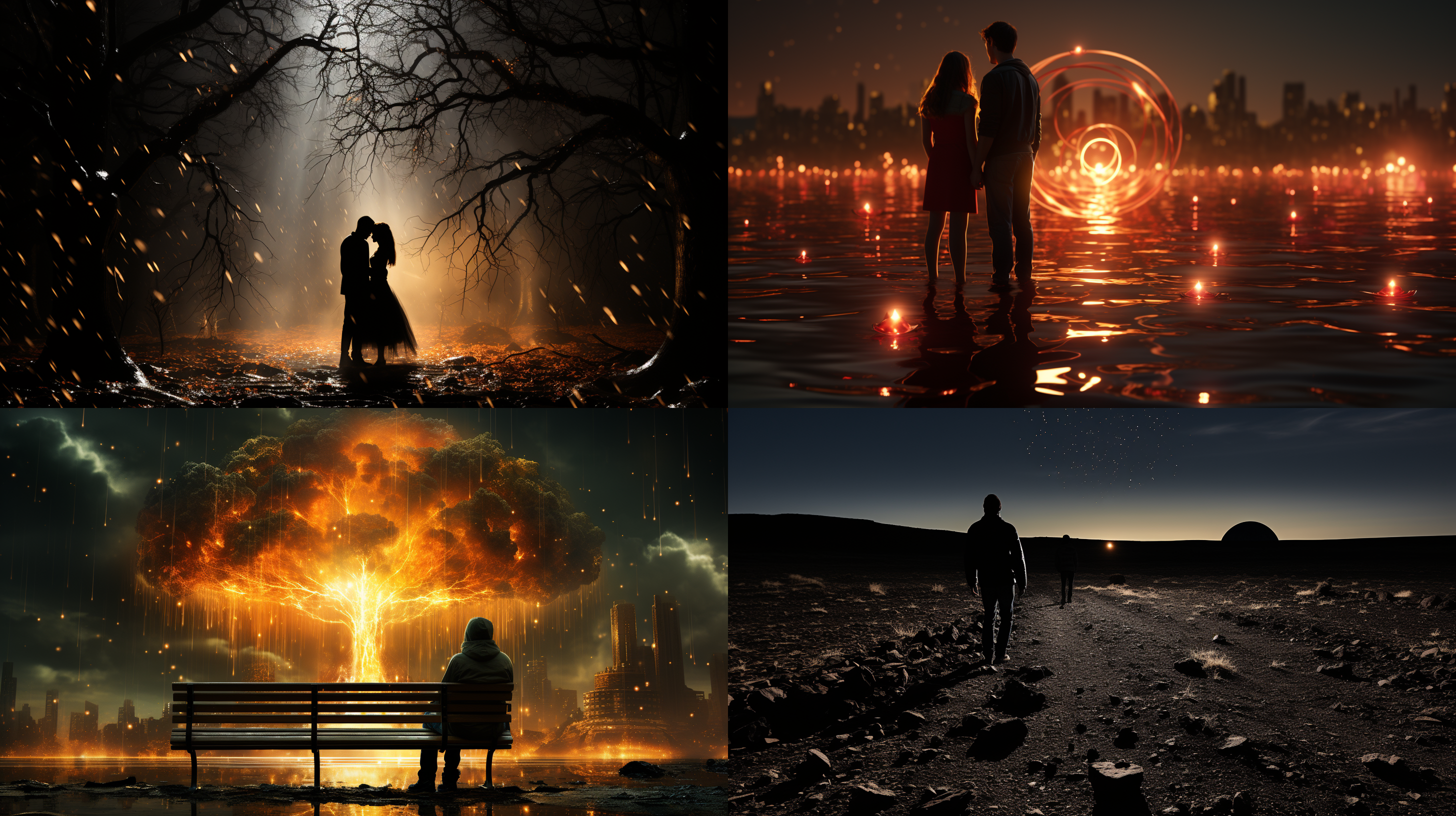 “不应有恨，何事长向别时圆？”的视觉概念描绘这是指分离时的月亮，象征着对团圆的思念和渴望。该图像应该唤起忧郁和希望交织在一起的感觉，明亮的满月在晴朗、繁星密布的夜空中占据中心位置