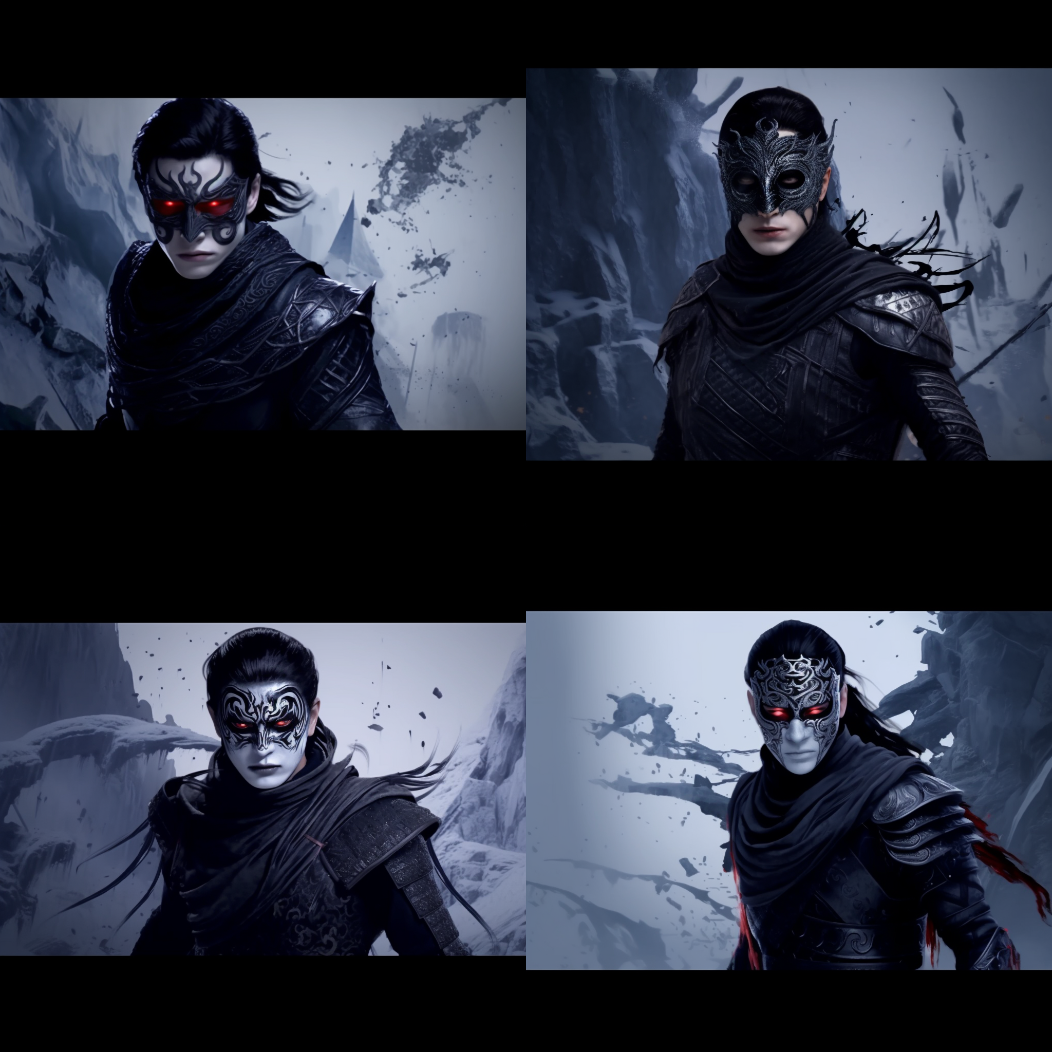 泼墨风格，戴面具的仙侠人物，男的