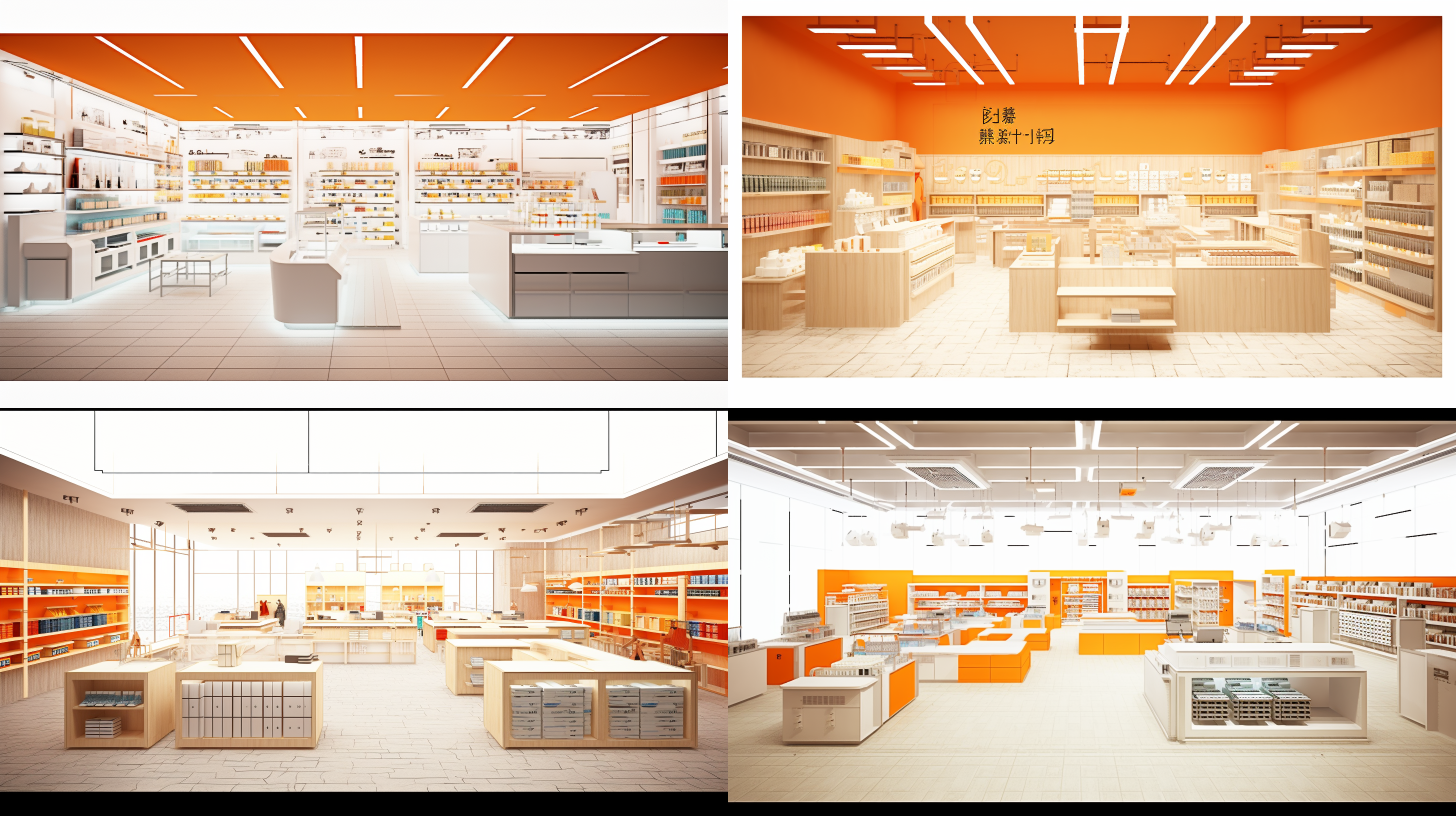 1. 店铺外观： 温馨、舒适、自然、充满活力。2. 店内布局：整洁、有序、多功能、舒适、人性化、高效、柔和的灯光、展示架、货架、陈列柜、收银台. 色彩搭配：明亮的色调、、柔和的色彩、温暖的色彩、橙色，木色 白色 搭配 3店铺名称 来伊份 氛围营造：轻松、愉快、舒适、温馨、专业、亲切、温暖、家的感觉 购物体验、品牌形象、专业服务、个性化。店铺位置：街边店铺 店铺尺寸：宽7000mm 深度15000mm 层高3000mm 走道尺寸1000mm 货架高度1500mm 中岛数量：6 店铺售卖功能：结合便利店和零食量贩店。