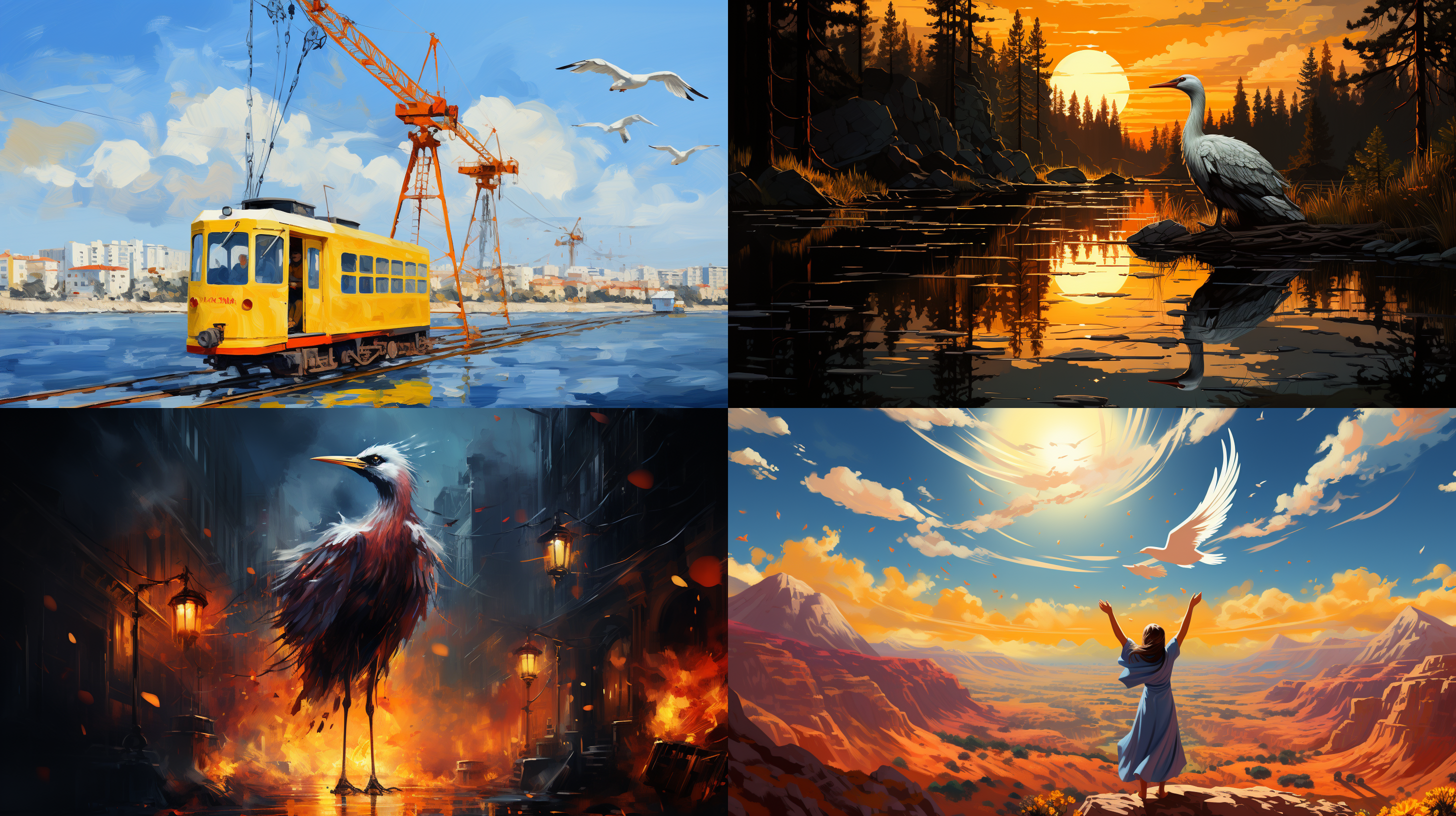 昔人已乘黄鹤去，此地空余黄鹤楼。黄鹤一去不复返，白云千载空悠悠。油画效果，梵高油画风格。