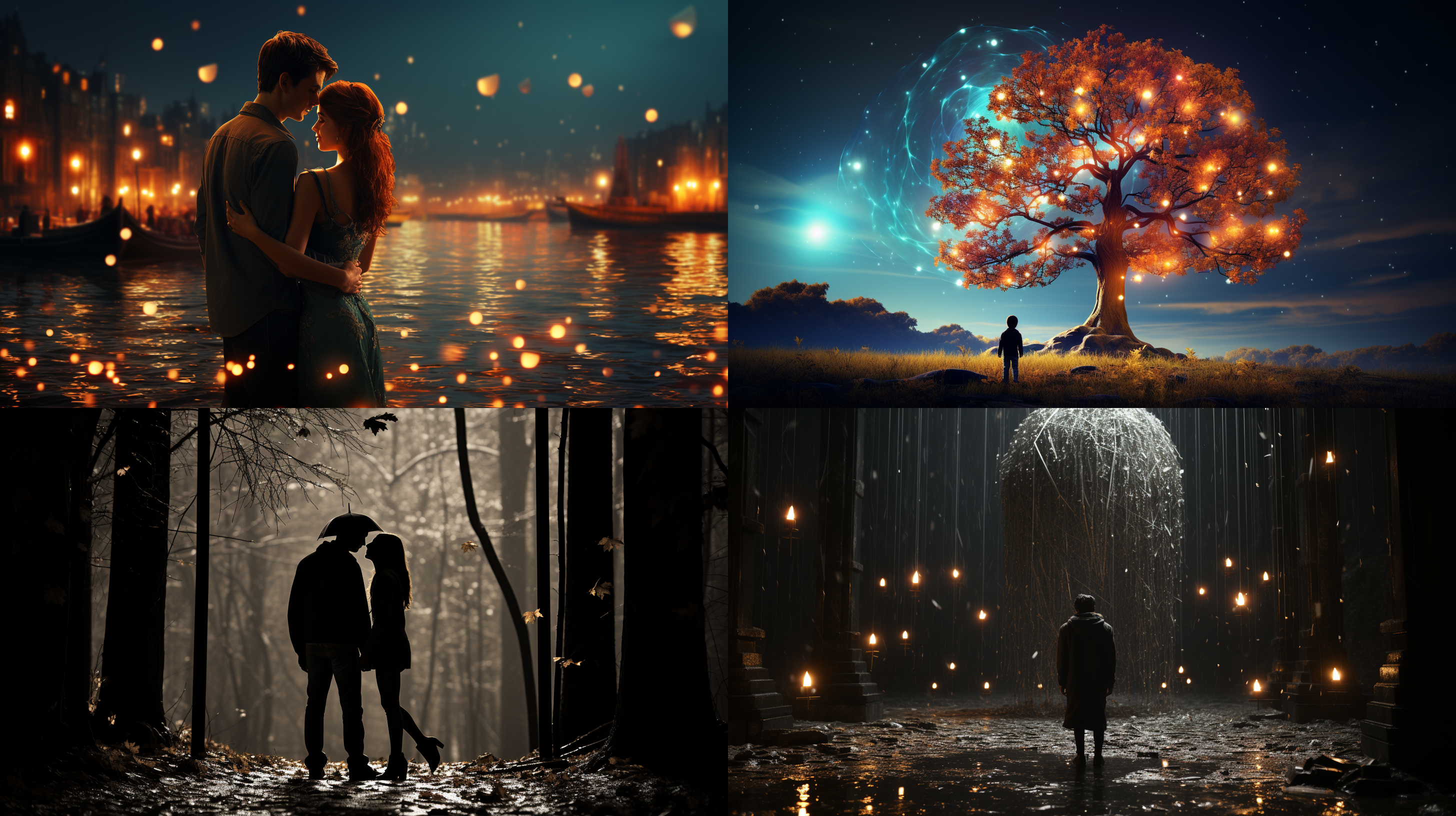 “不应有恨，何事长向别时圆？”的视觉概念描绘这是指分离时的圆月，象征着对团圆的思念和渴望。该图像应该唤起忧郁和希望交织在一起的感觉，明亮的满月在晴朗、繁星密布的夜空中占据中心位置