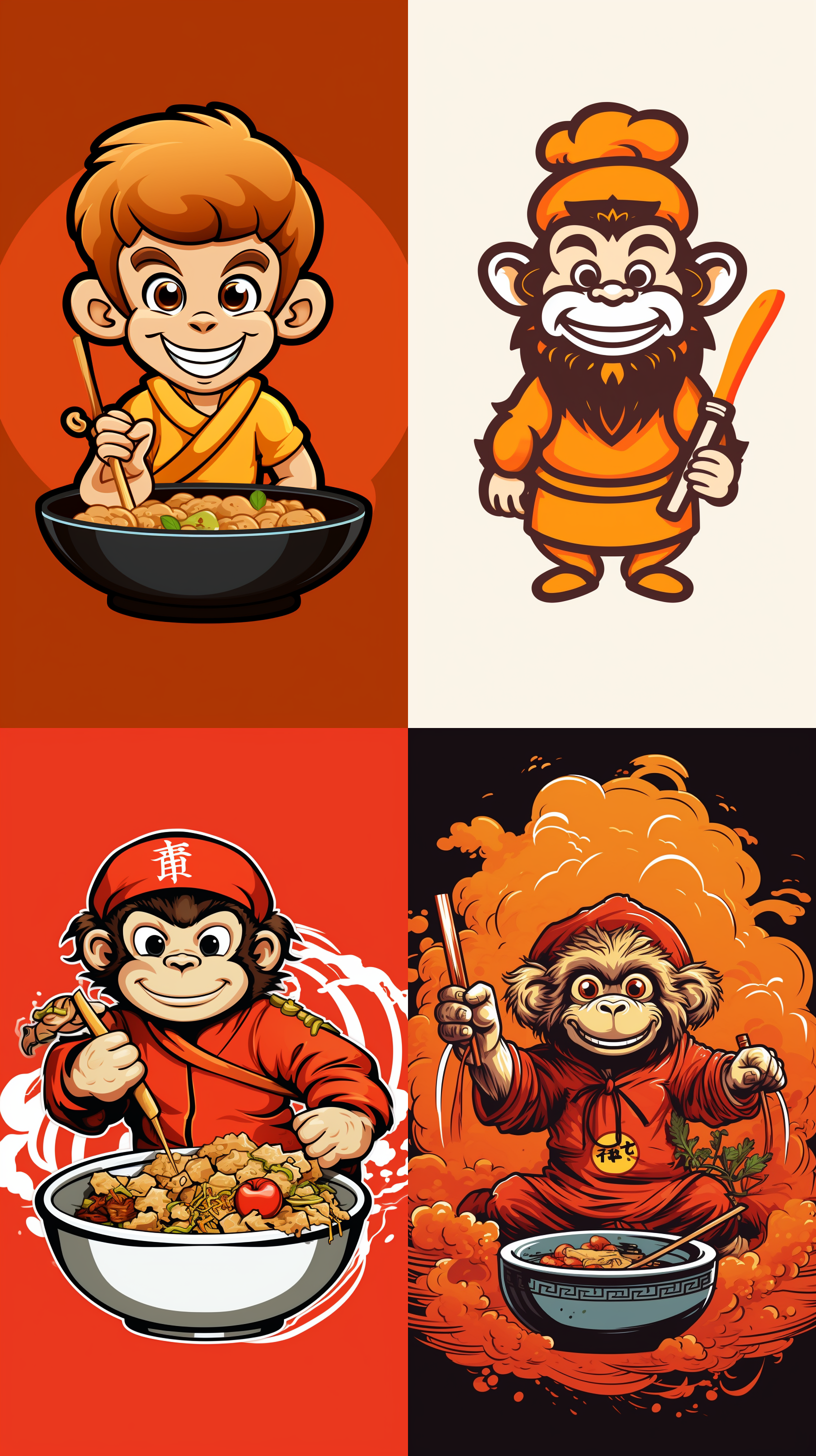 悟空炒饭2个字显示出来的标志，线条图，简约