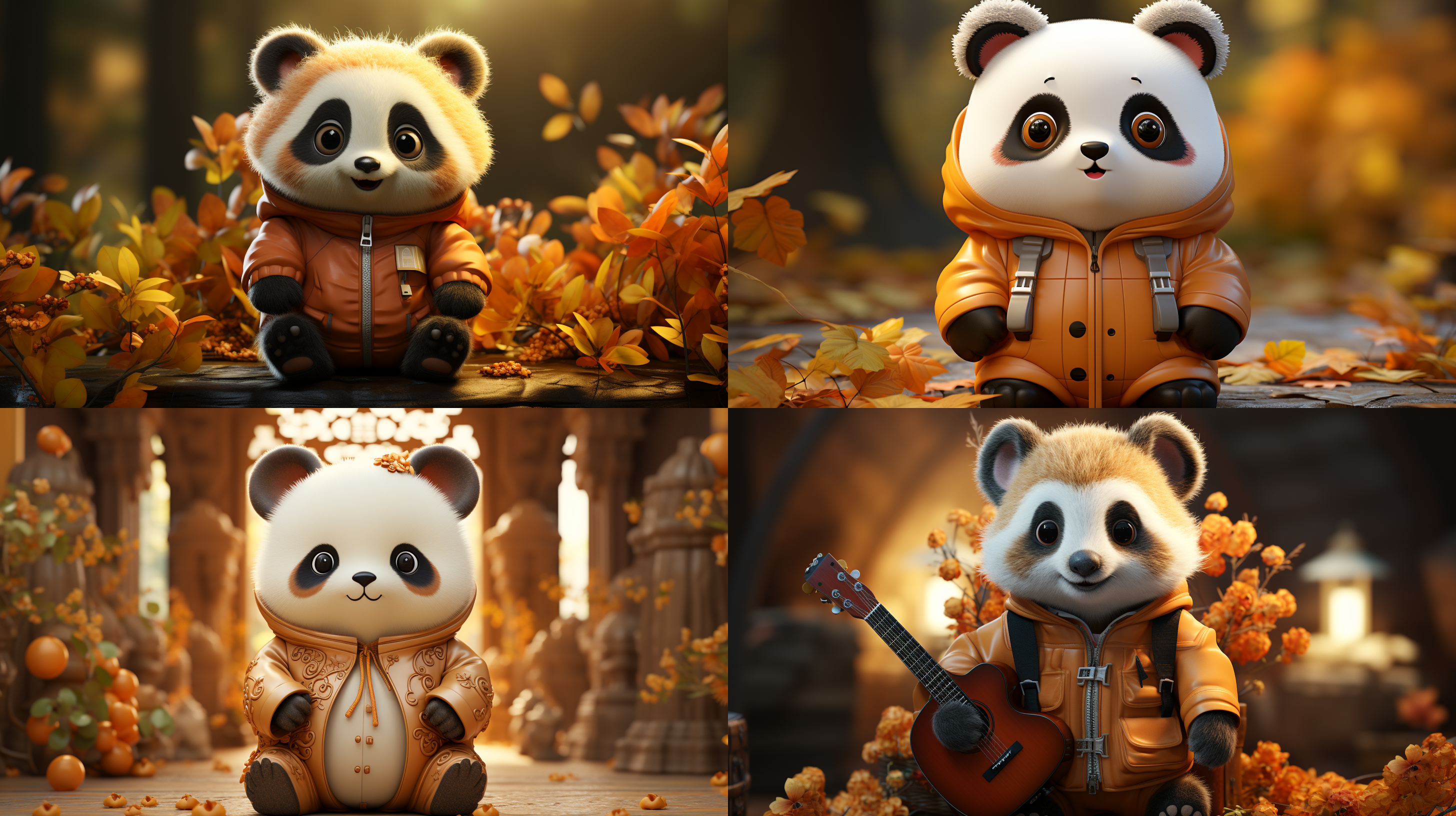 一只可爱的熊猫，看着镜头，站得自然饱满，穿着衣服。高端自然配色，明亮和谐，可爱多彩，光线追踪，泡泡商城风格，设计简洁，ip盲盒形象，人物设计细节，有趣的人物设计，行为，海派，有机雕塑，c4d风格，卡通写实，图书插图风格，4k展示，