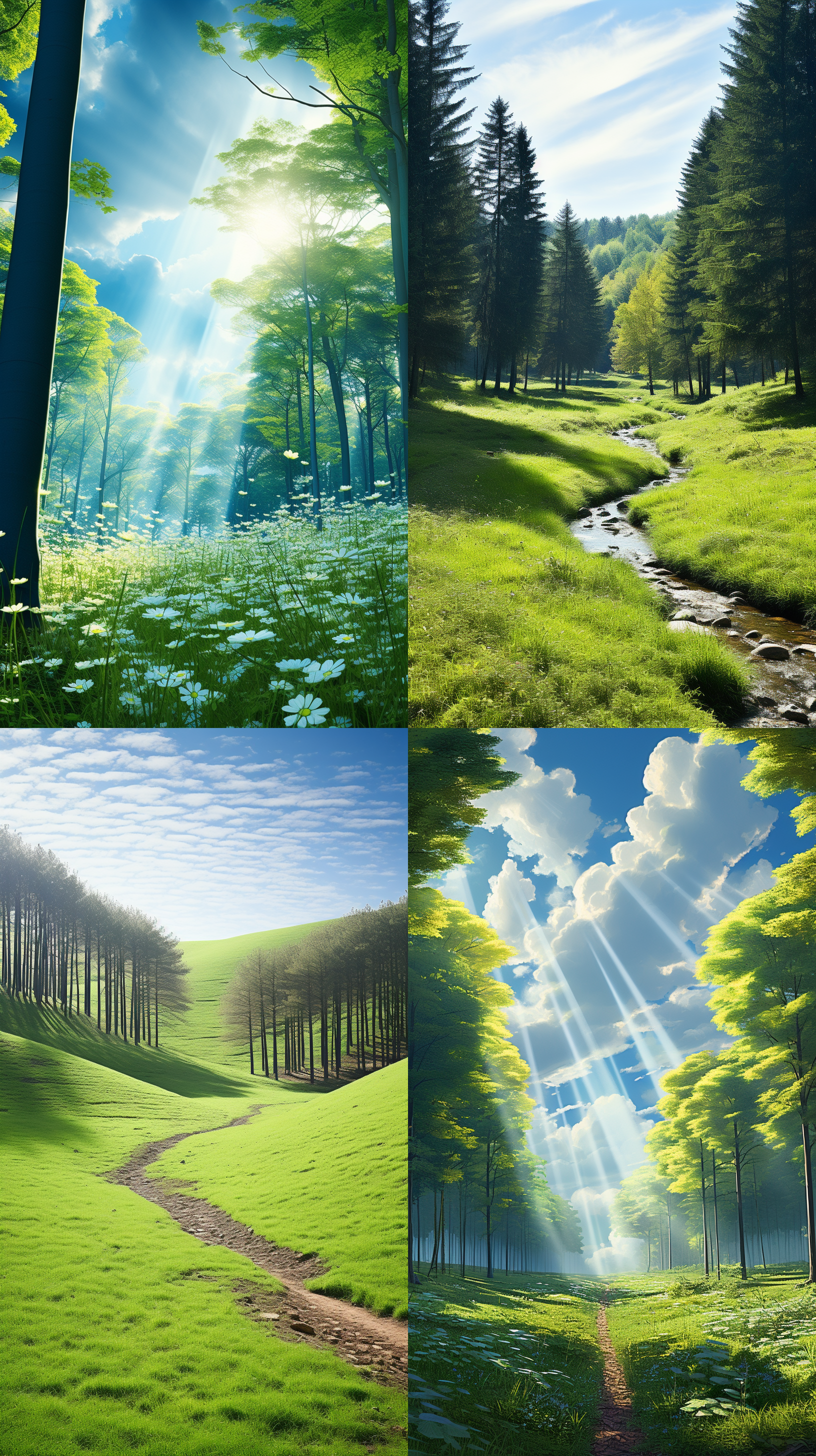 绿色草地，地是平的 晴天，多云一望无际的草原和树林