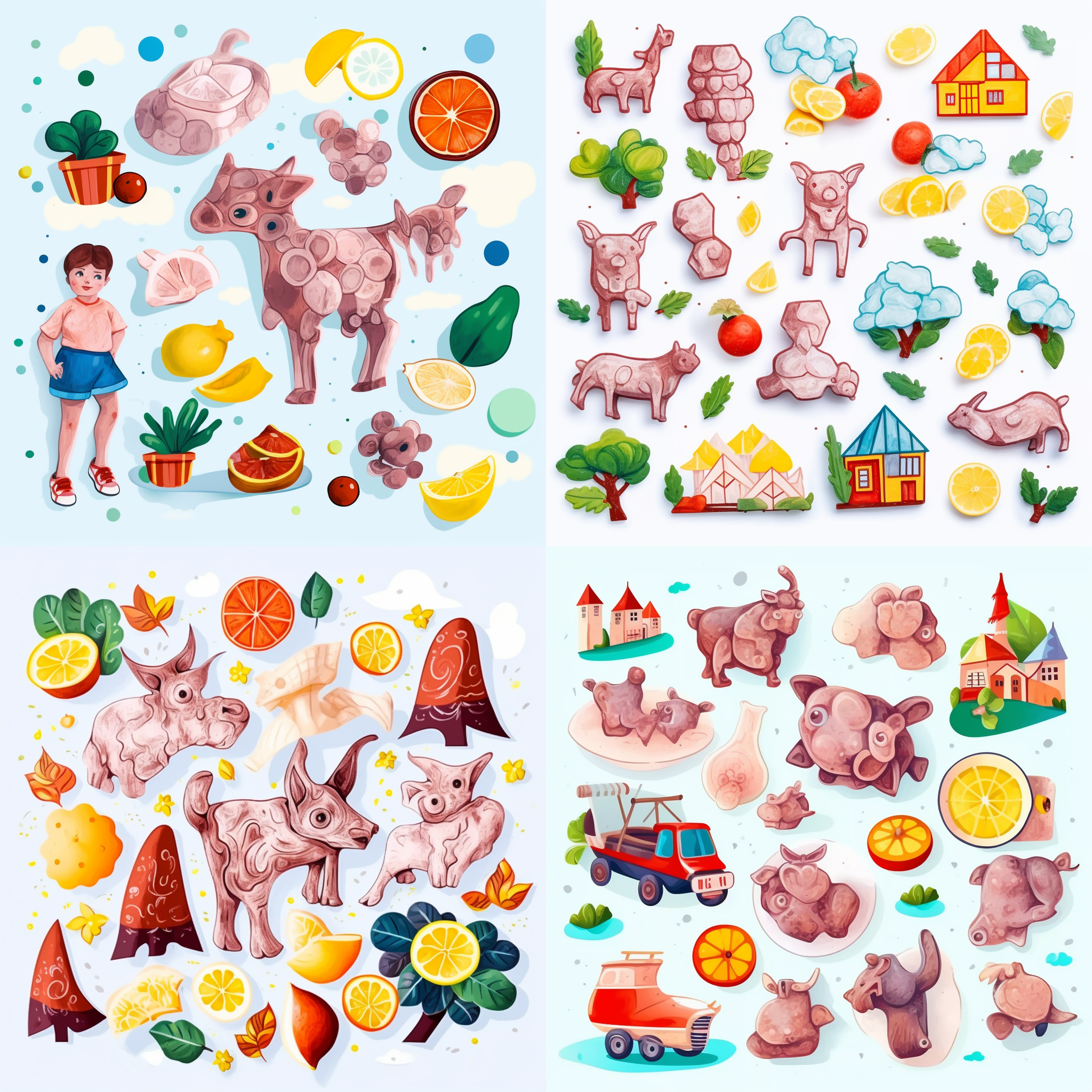 卡通插图风格，矢量元素，简单的配色方案，白色背景，等构