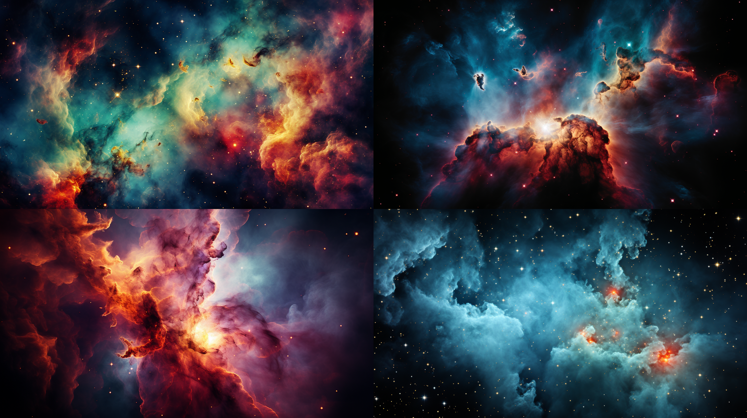 一幅宏伟的宇宙景观照片，通过广角镜头捕捉到银河系中心的壮丽景象。星云和恒星的群集形成了华丽的背景，而行星和彗星的轨迹则勾勒出神秘的图案。强烈的对比和明暗效果增强了宇宙的深度感，令人陶醉其中。颜色丰富多样，从深邃的紫色到明亮的橙色，营造出奇幻而壮观的氛围。震撼人心的画面令人心生敬畏，唤起探索未知的渴望。星云、恒星、行星、彗星、对比、明暗、颜色多样、奇幻、壮观、敬畏、探索未知