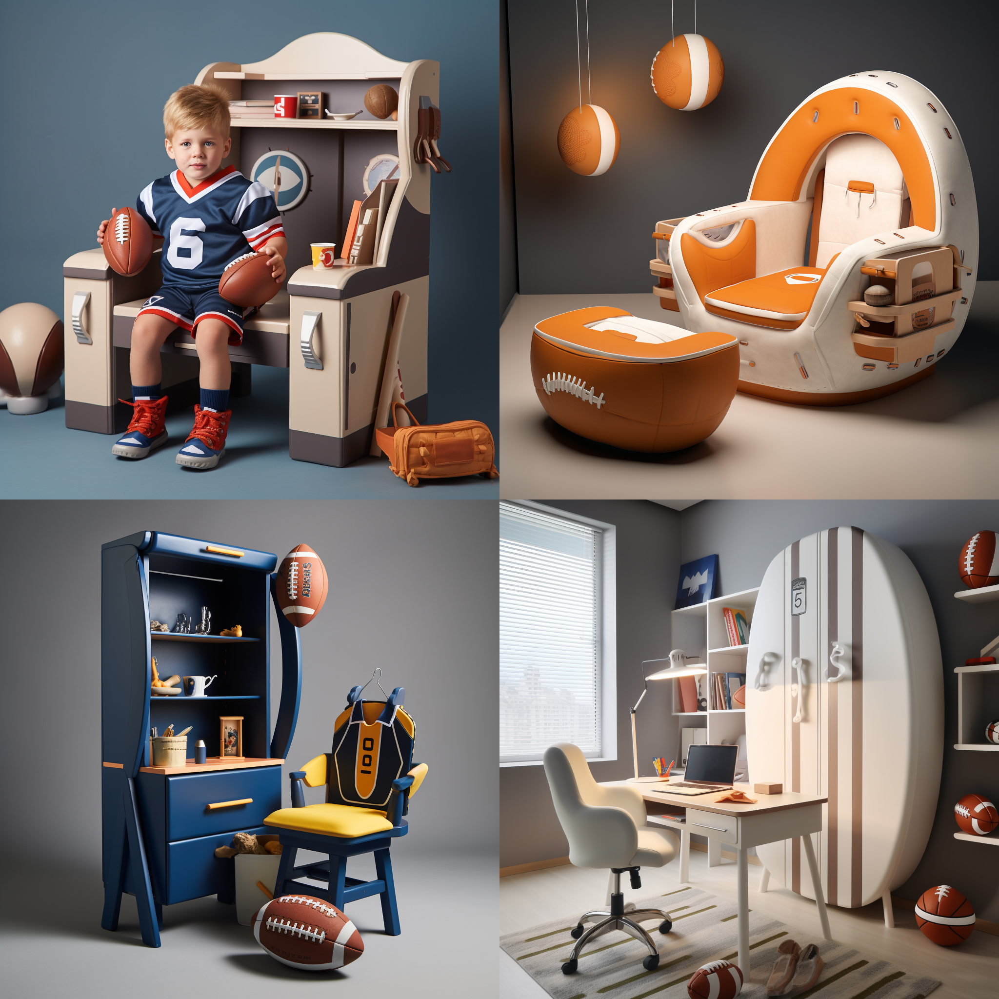 设计一款儿童家具服套装带有橄榄球元素，在超级碗日美国市场销售