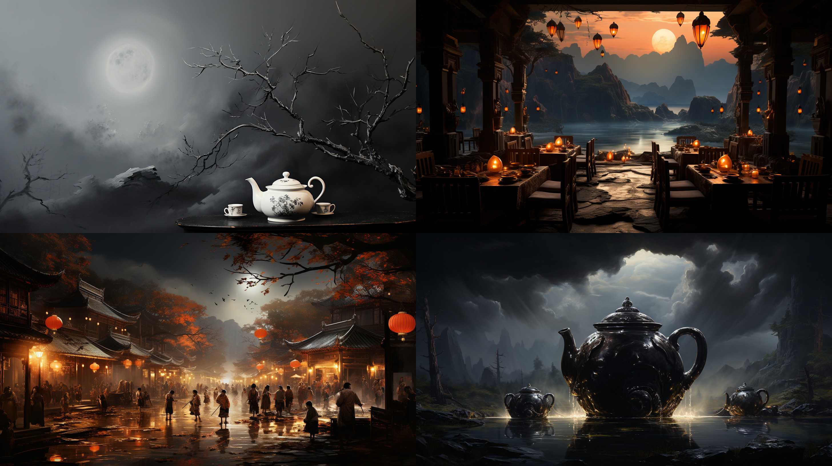 depict an ancient chinese scholar sitting by a small table under the moonlit night, raising a cup towards the sky as if in a poetic or pictorial scene. on the table, there is an elegant wine jug. the background features traditional chinese architecture, and the dancing moonlight is reflected on the serene water nearby.