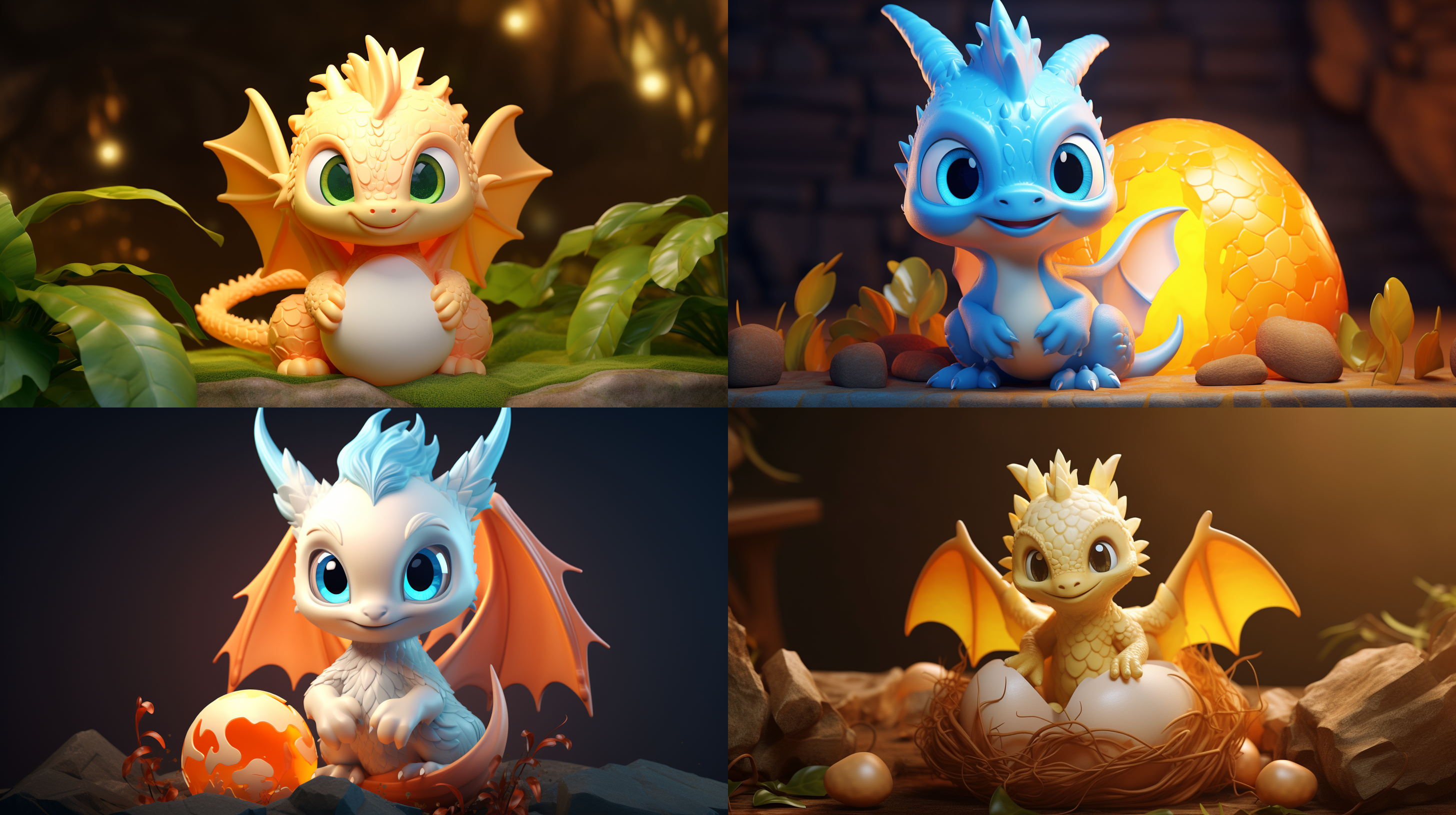 一个可爱的龙宝宝，护着龙蛋，高端自然配色，明亮和谐，光线追踪，泡泡商城风格，设计简洁，ip盲盒形象，人物设计细节，有趣的人物设计，海派，有机雕塑，c4d风格，卡通写实，图书插图风格，4k展示， 