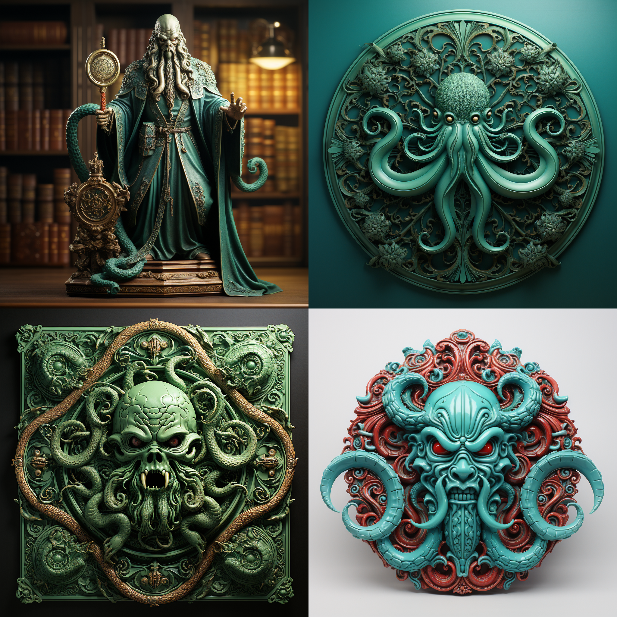 克苏鲁，雕塑材质，3d渲染，产品展示